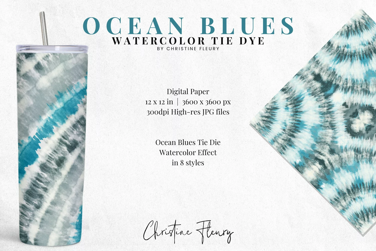 Ocean Blues Watercolor Tie Dye Sublimation Digital Paper product image 1