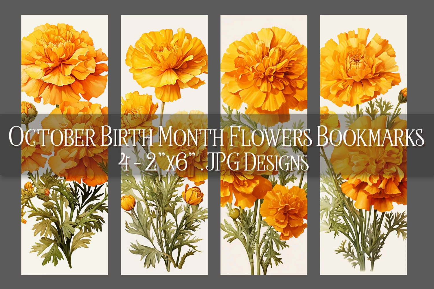 Floral Bookmark, October Bookmark, Marigold Flowers Bookmark product image 1