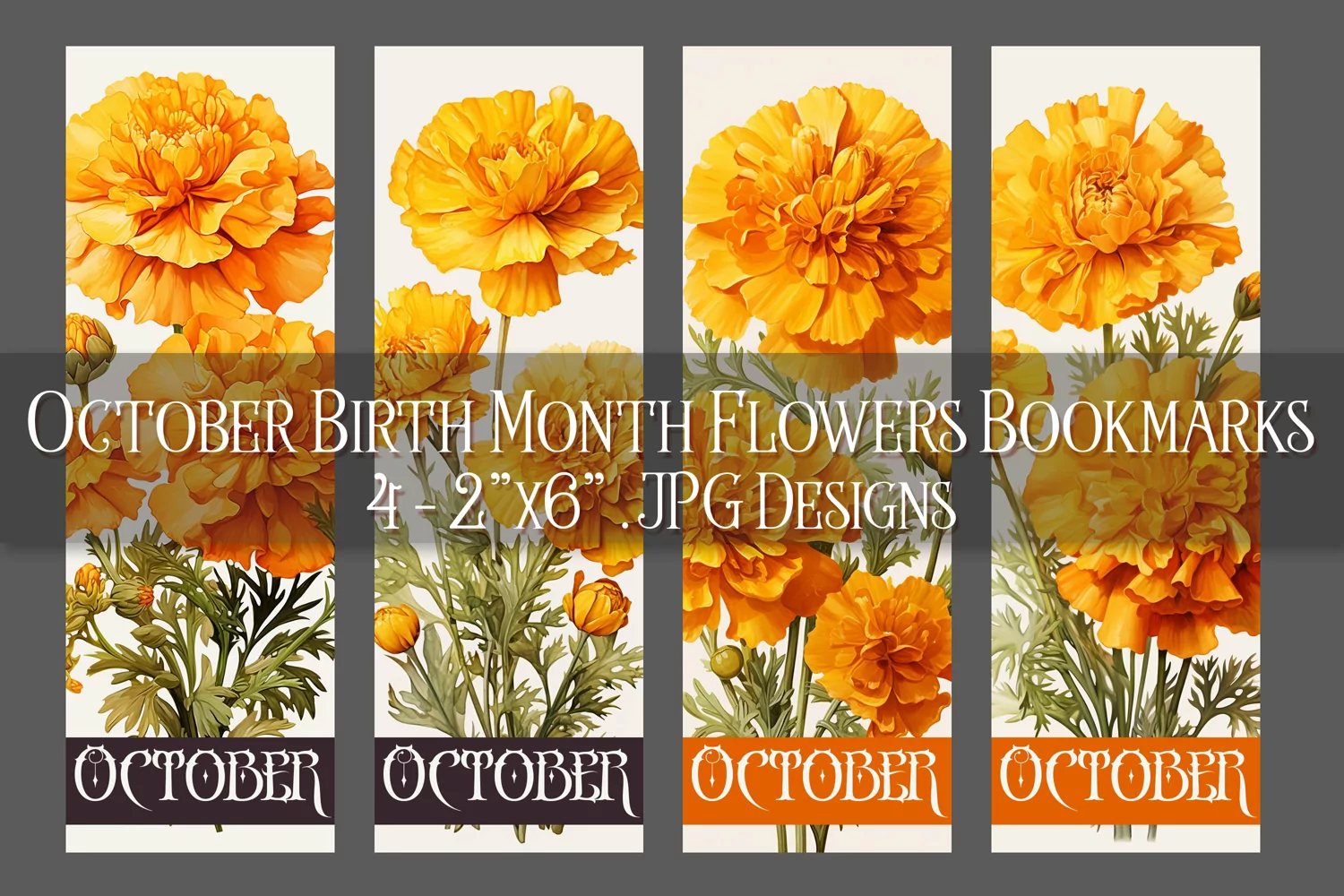 Floral Bookmark, October Bookmark, Marigold Flowers Bookmark product image 1