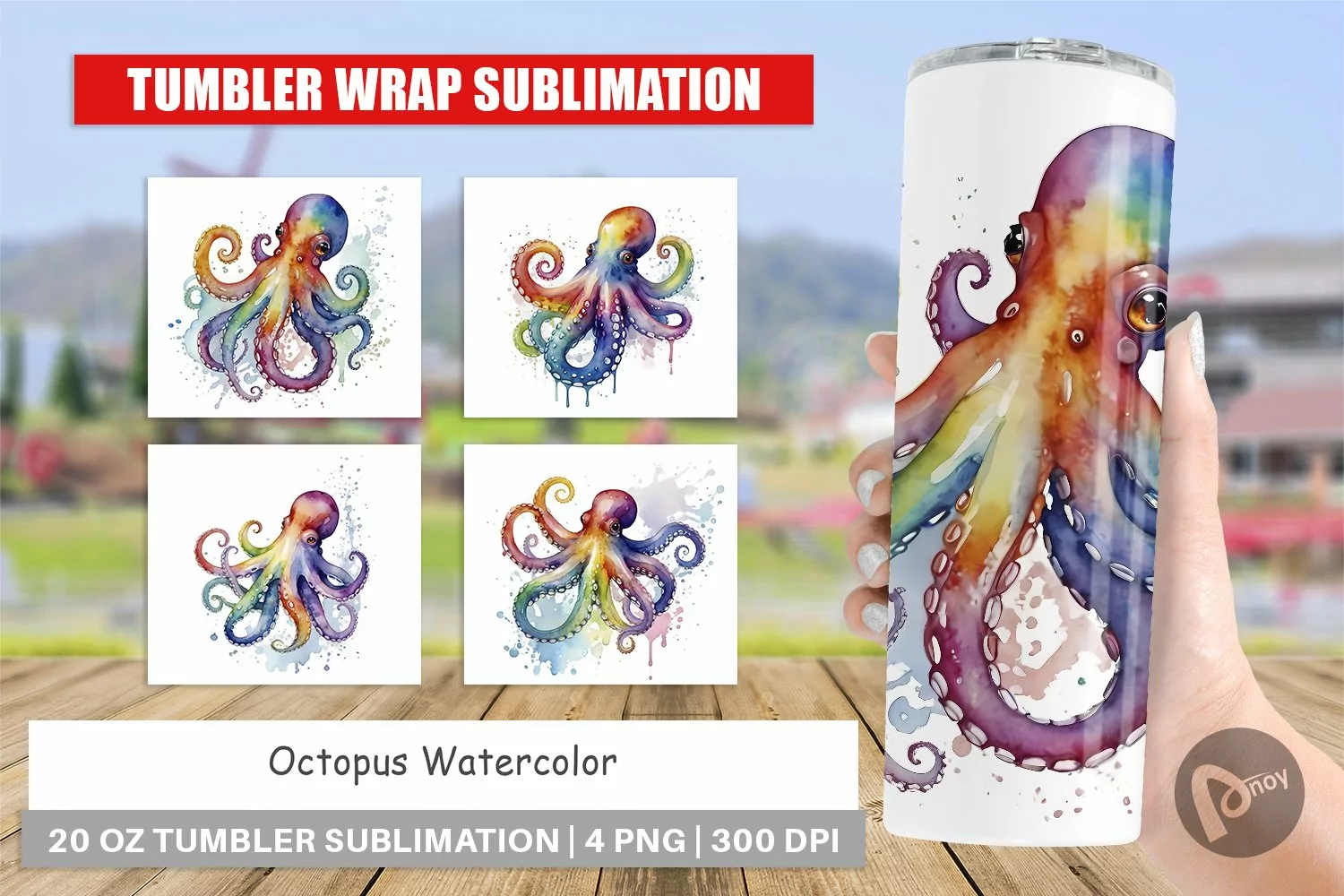 Tumbler Sublimation Wrap Octopus Watercolor product image 1