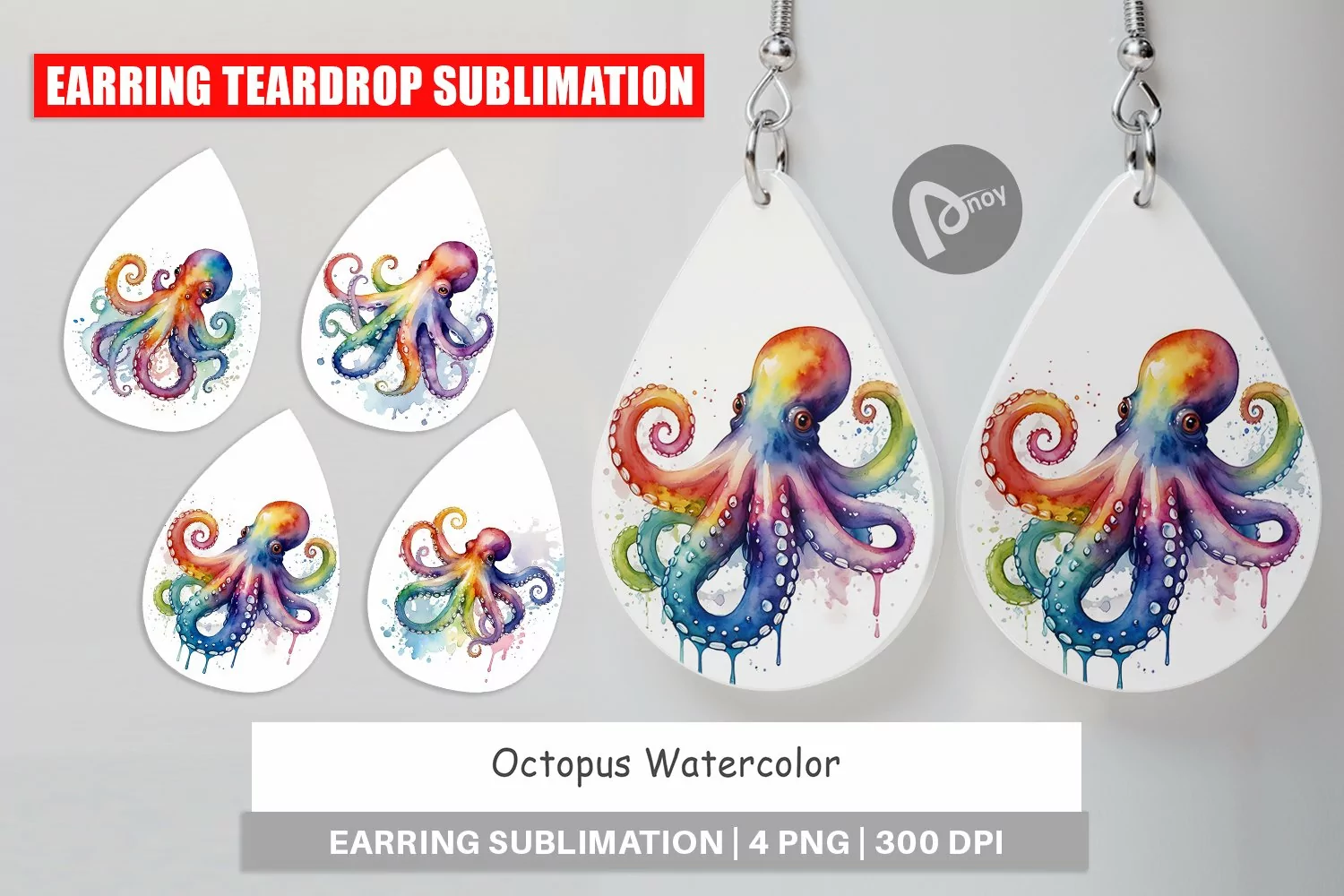 Earring Teardrop Octopus Watercolor product image 1