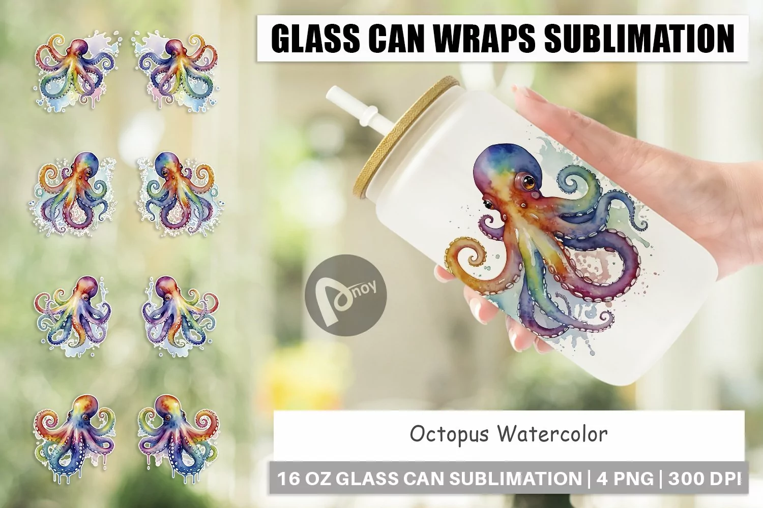 Glass Can Wraps Octopus Watercolor product image 1
