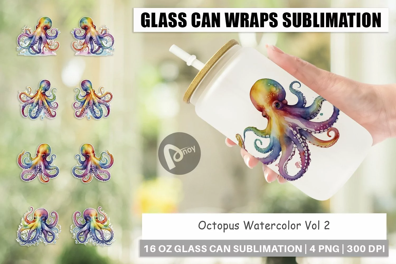 Glass Can Wraps Octopus Watercolor product image 1