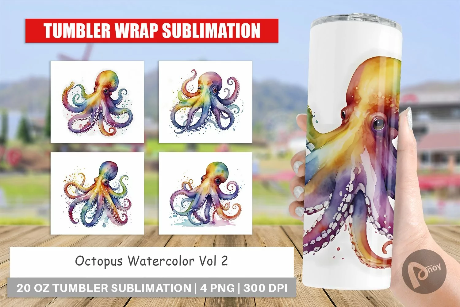 Tumbler Sublimation Wrap Octopus Watercolor product image 1