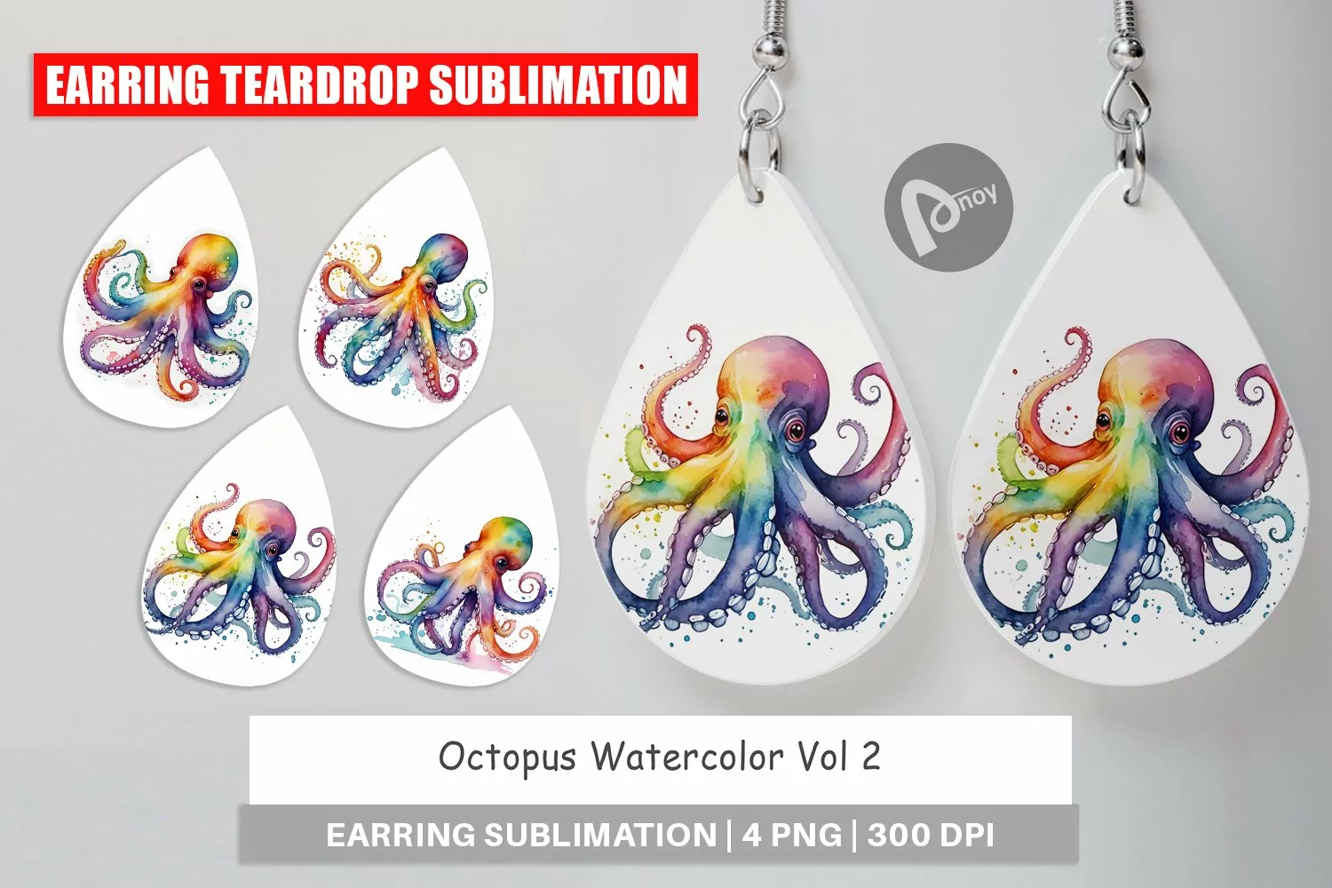 Earring Teardrop Octopus Watercolor product image 1