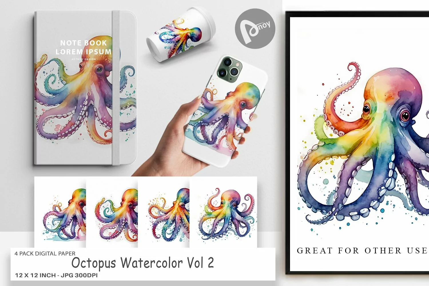Digital Paper Octopus Watercolor product image 1