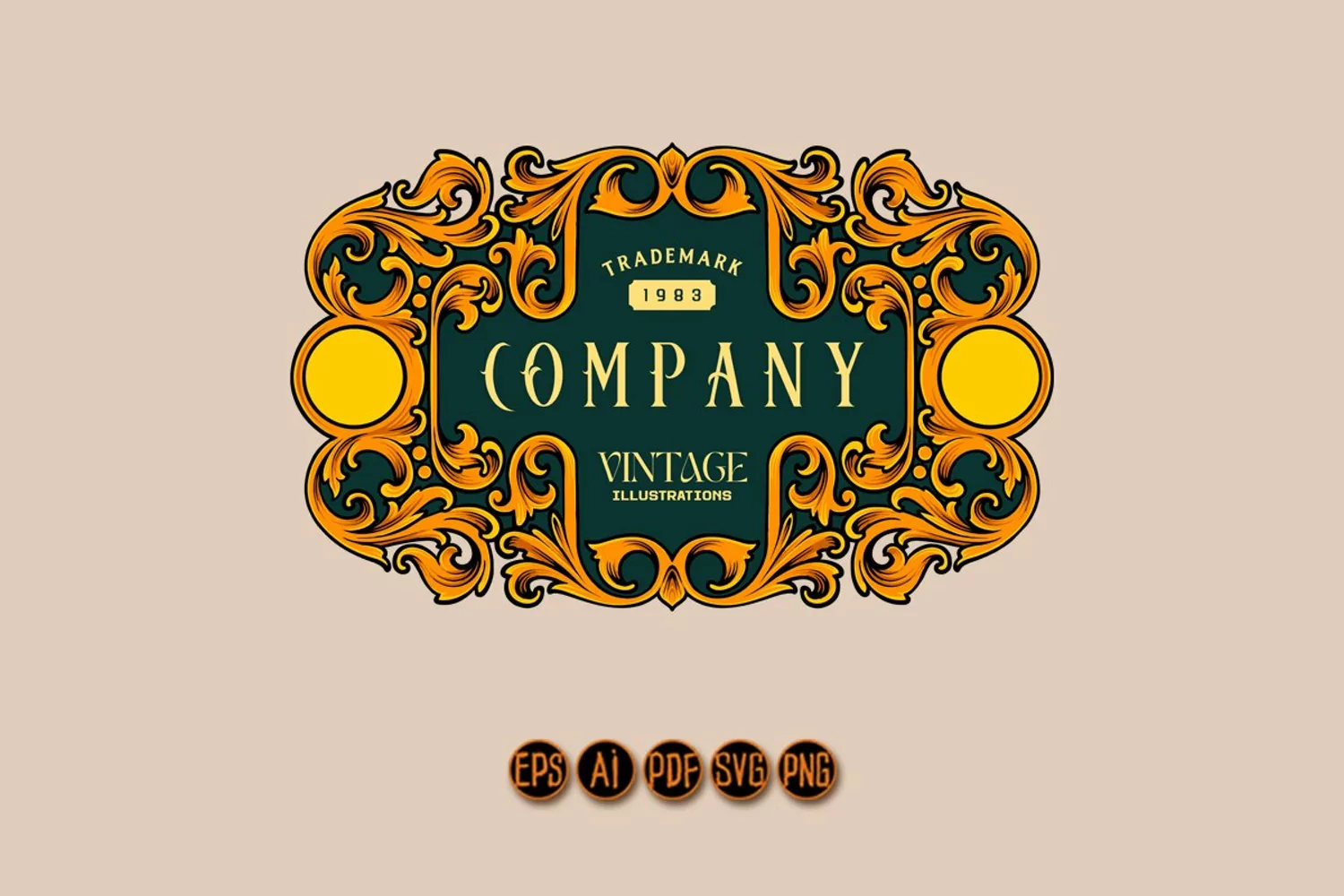 Old fashioned badge with vintage engraved ornamental pattern product image 1