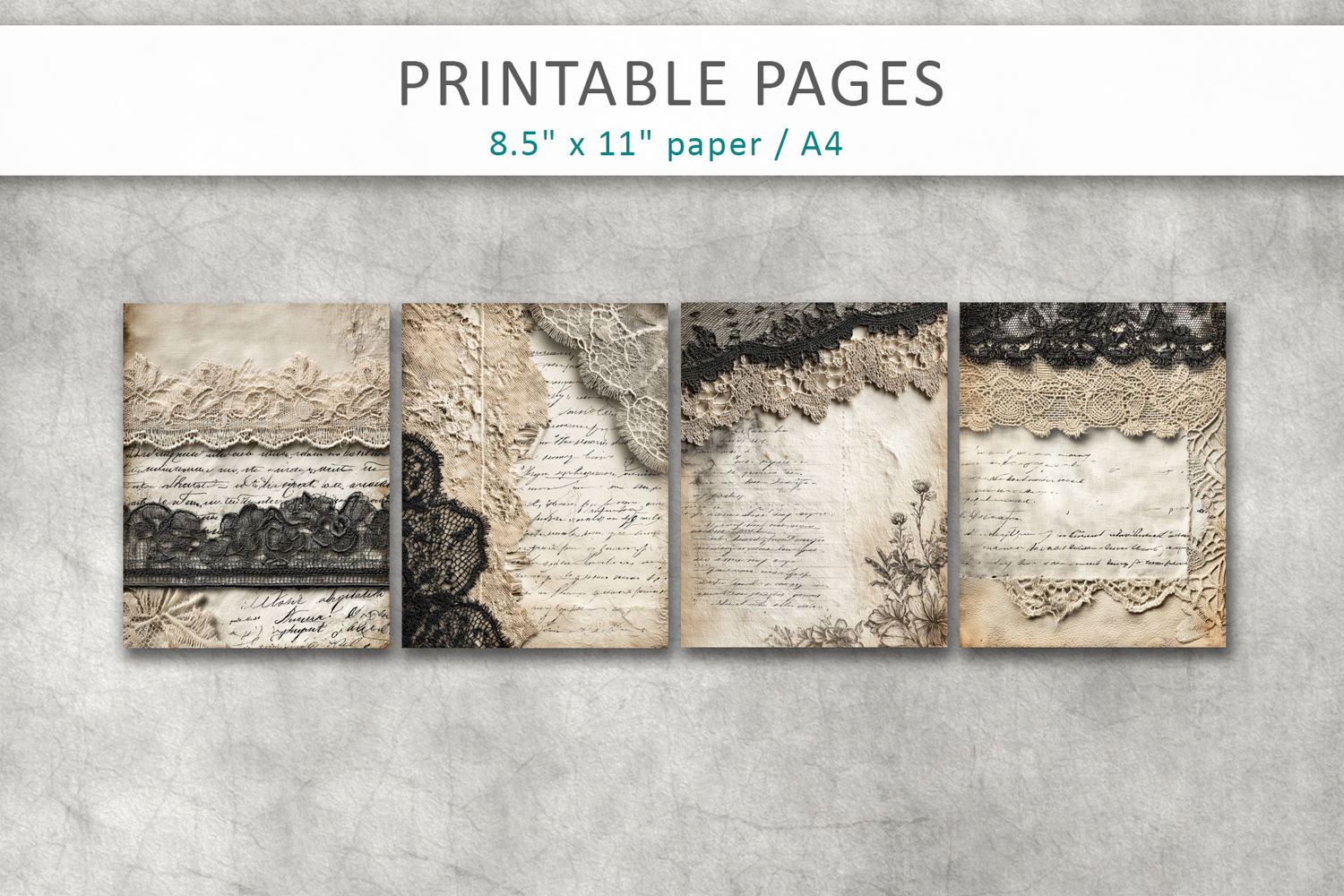 antique paper junk journal pages, lace paper product image 1