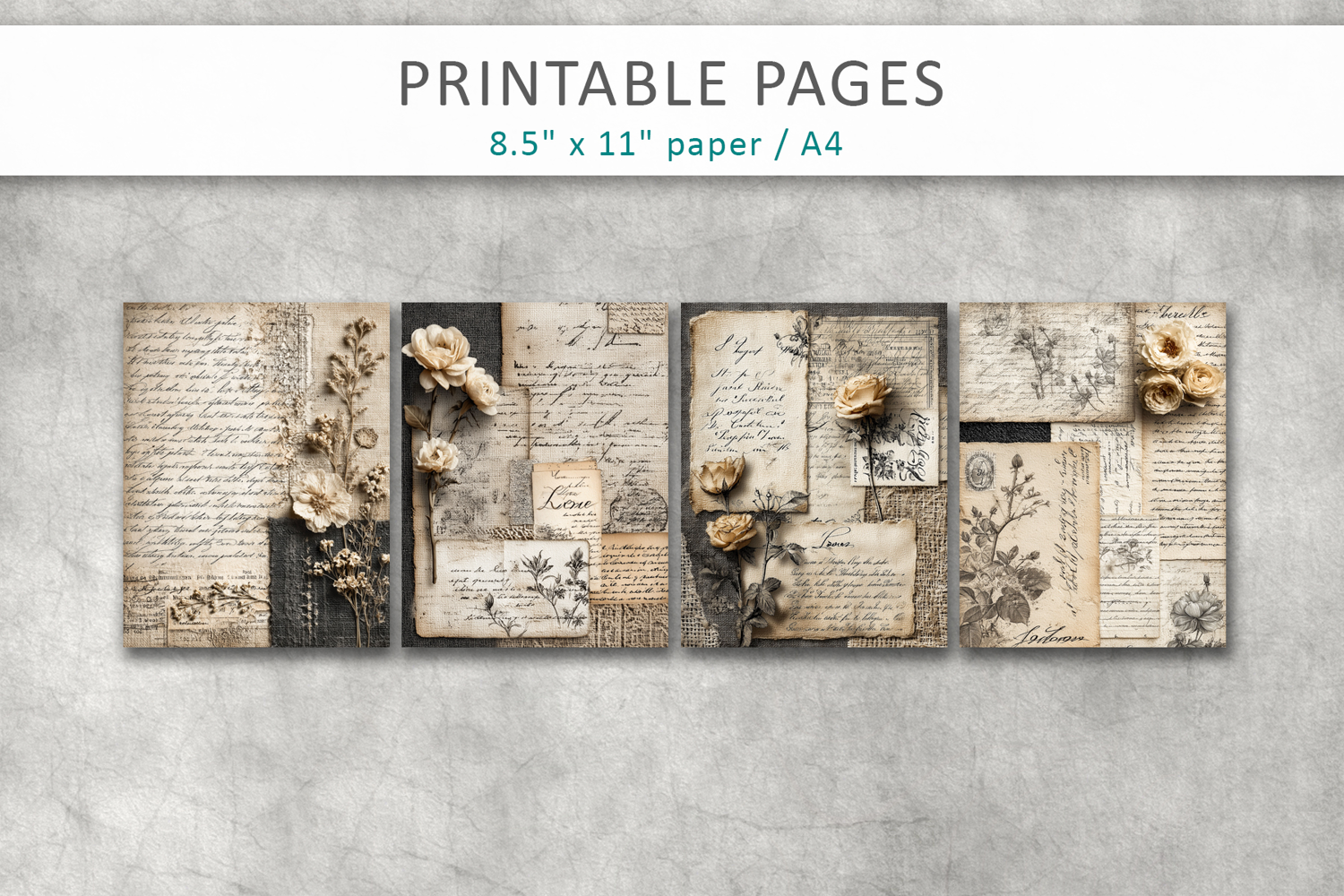 antique paper junk journal pages, retro paper product image 1