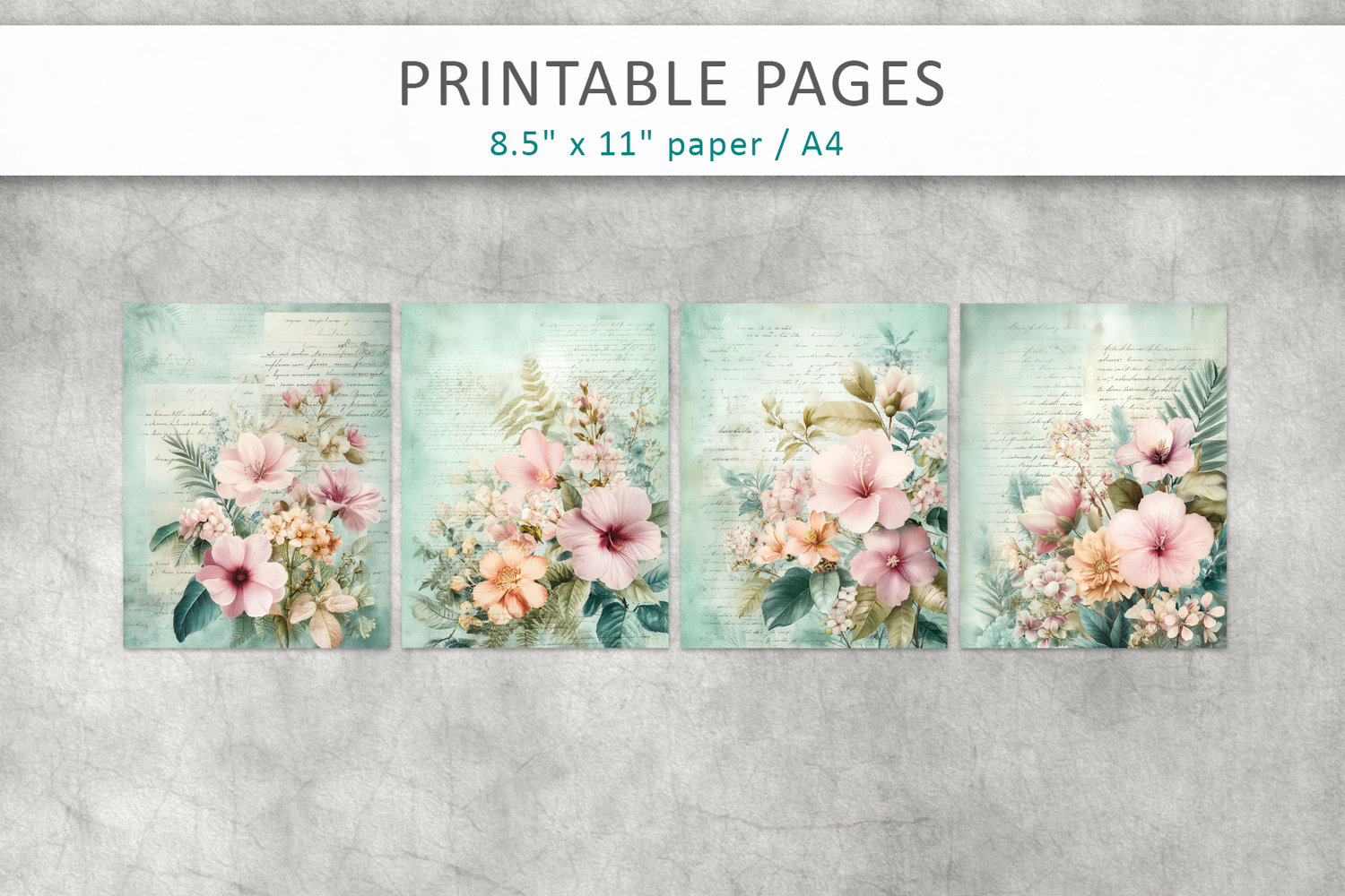 vintage floral junk journal, floral paper product image 1