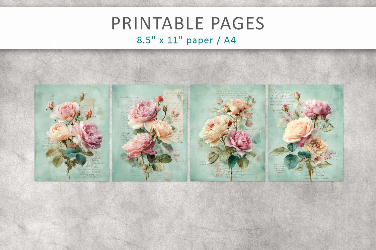 romantic rose junk journal, floral scrapbook product image 1