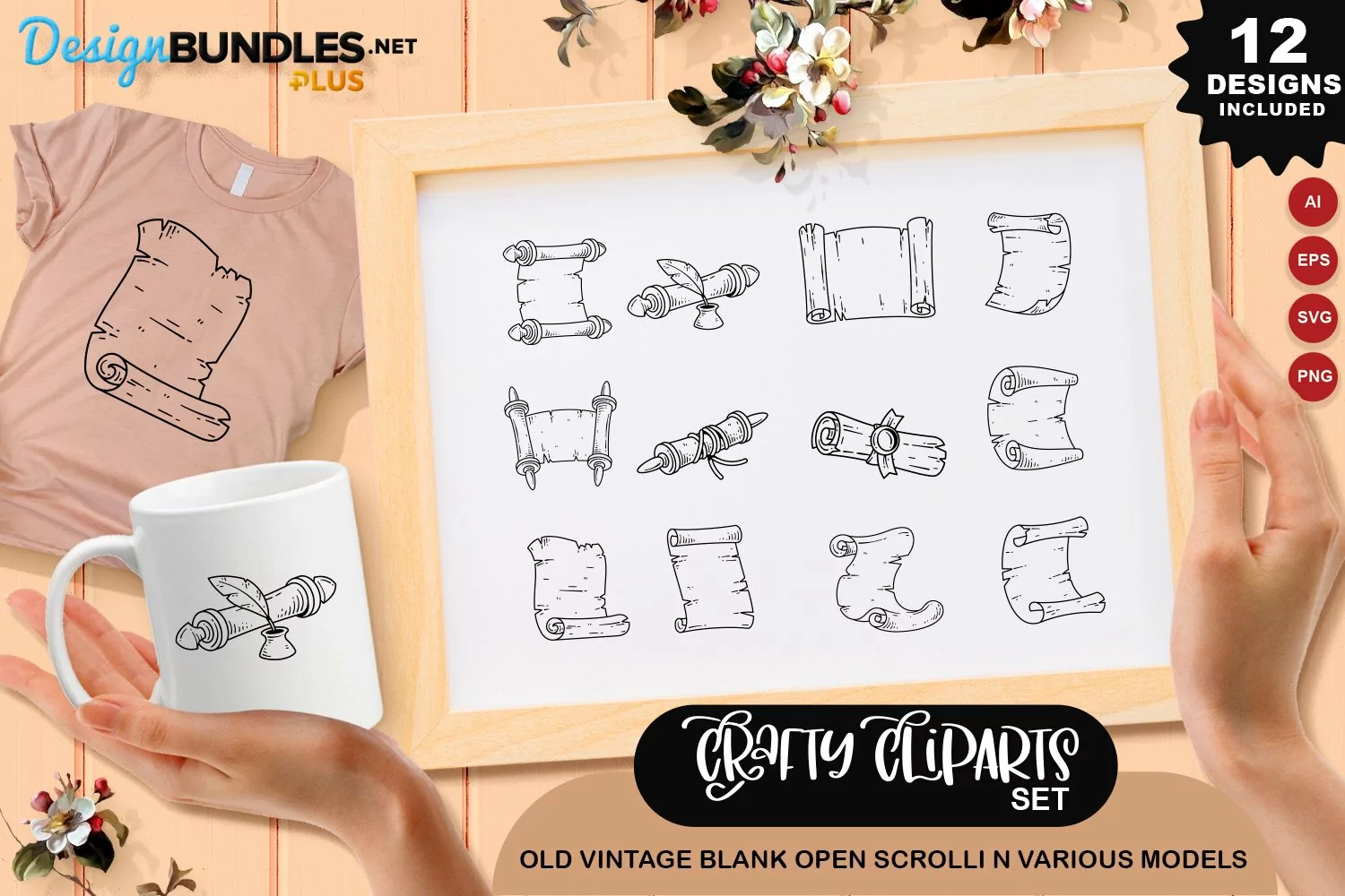 Old Vintage Blank Open Scroll In Various Models Clipart Set product image 1