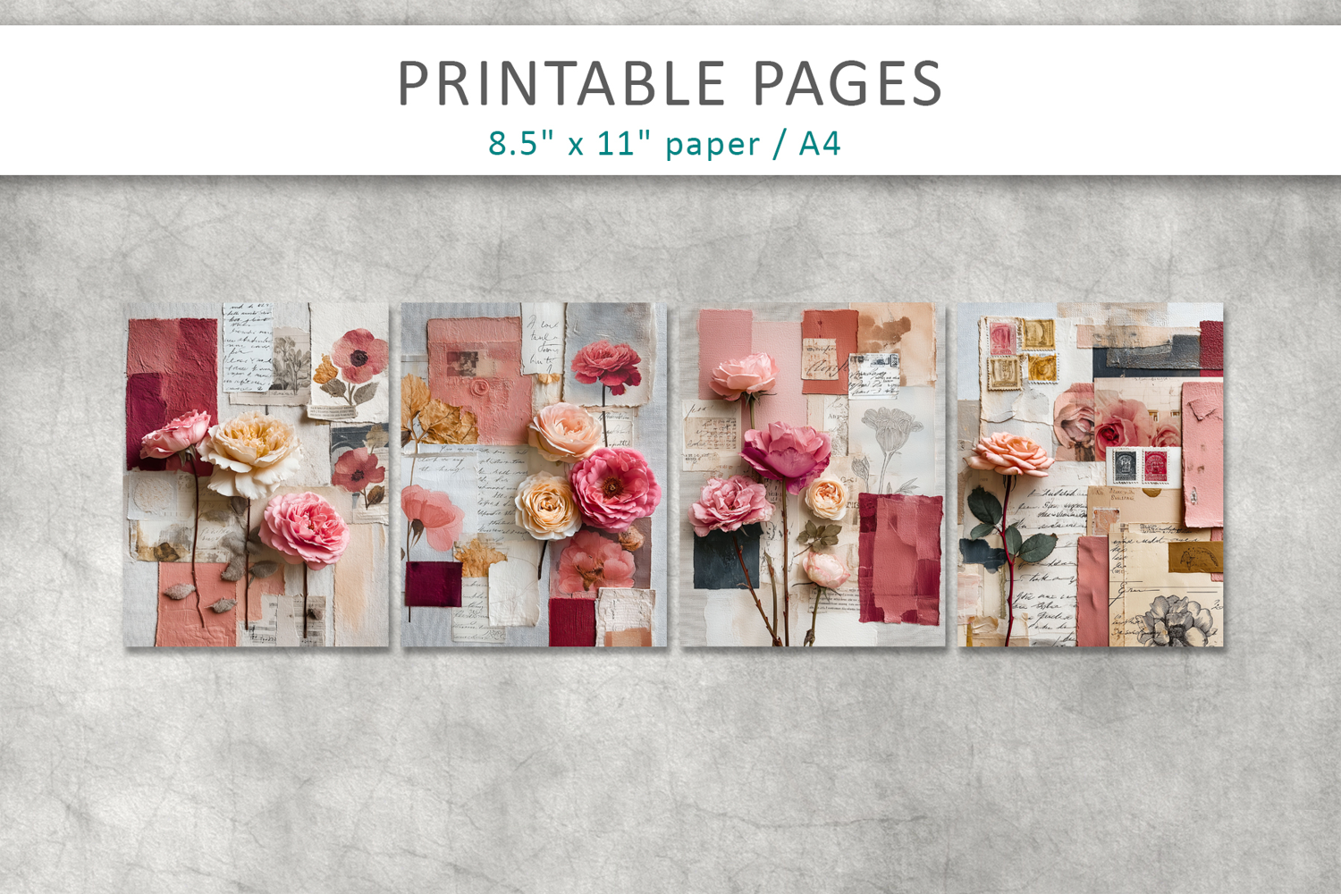floral junk journal, vintage paper product image 1