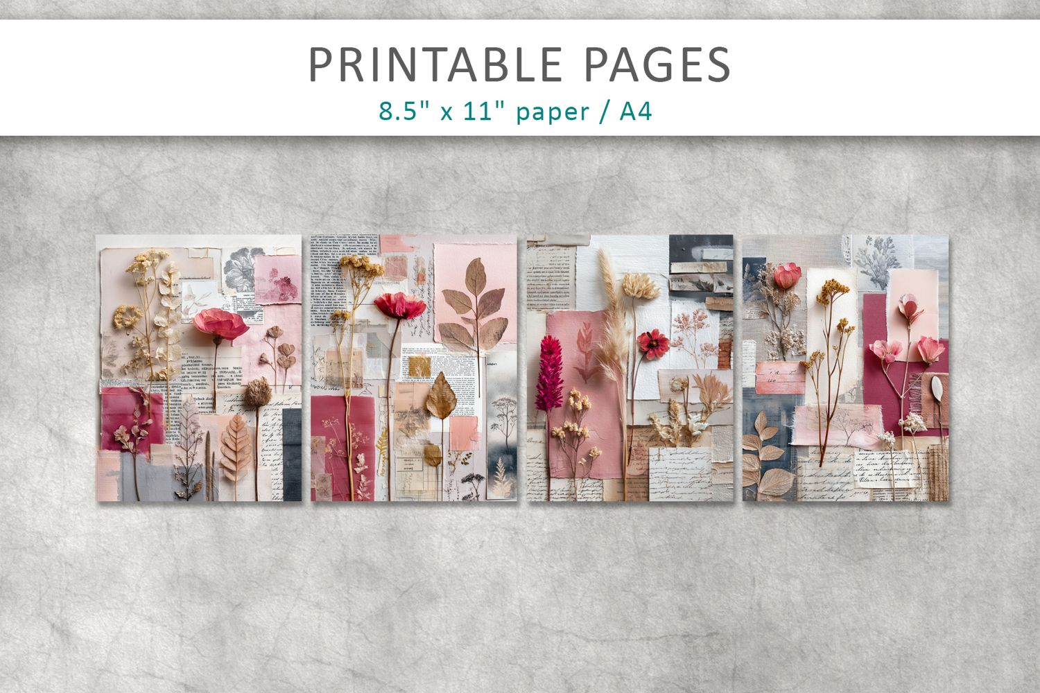 botanical collage junk journal, floral artwork product image 1