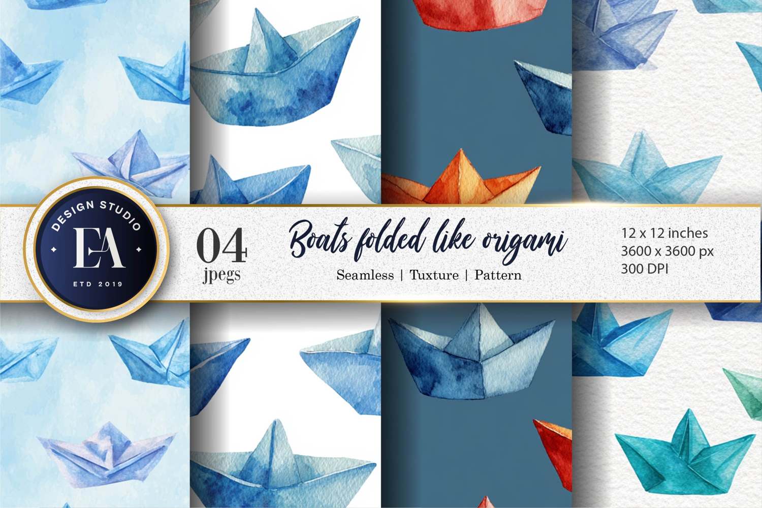 Origami Boats Pattern for Crafts & Decor Digital Paper product image 1