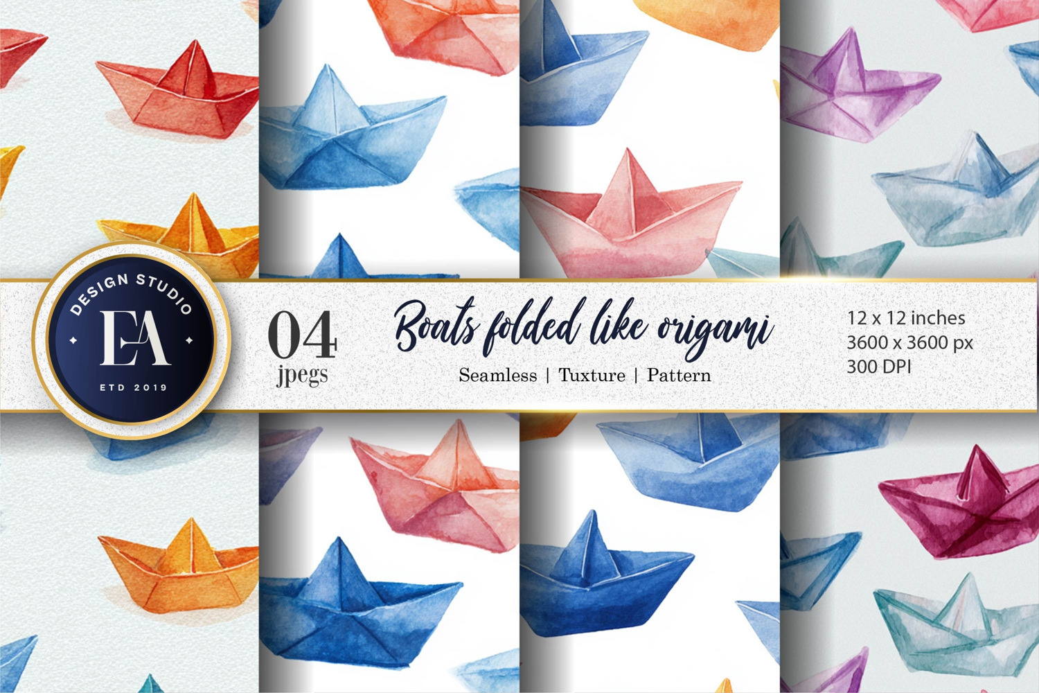 Origami Boats Seamless Digital Artwork Digital Paper product image 1