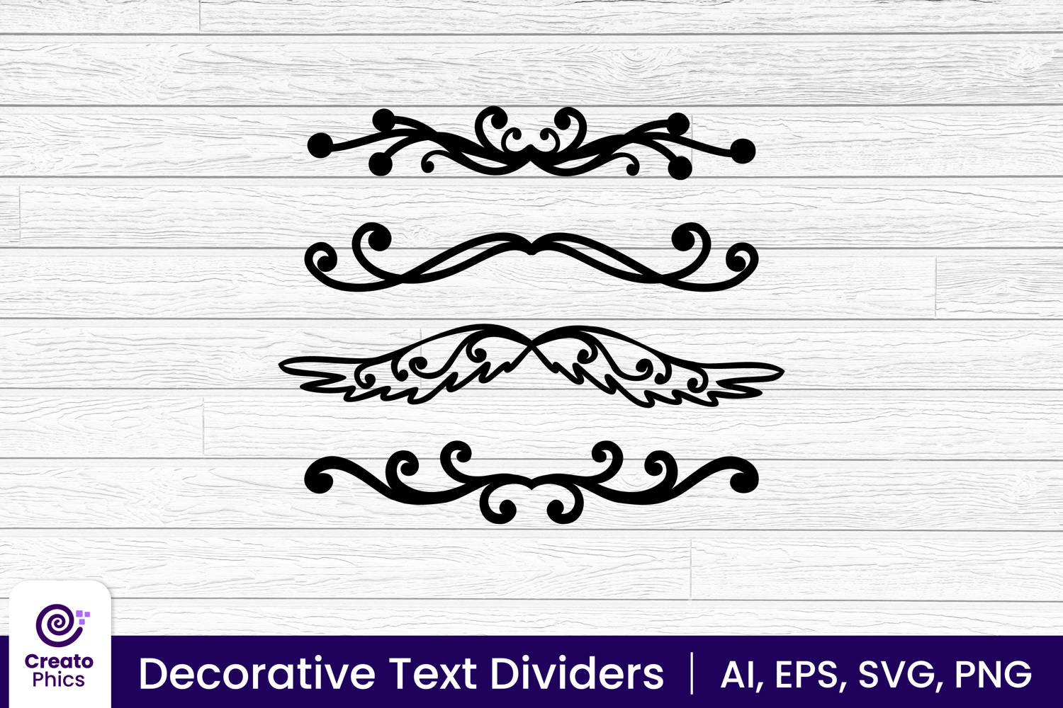 ornamental text divider set-floral-decorative dividers-text separator-text ending lines-element