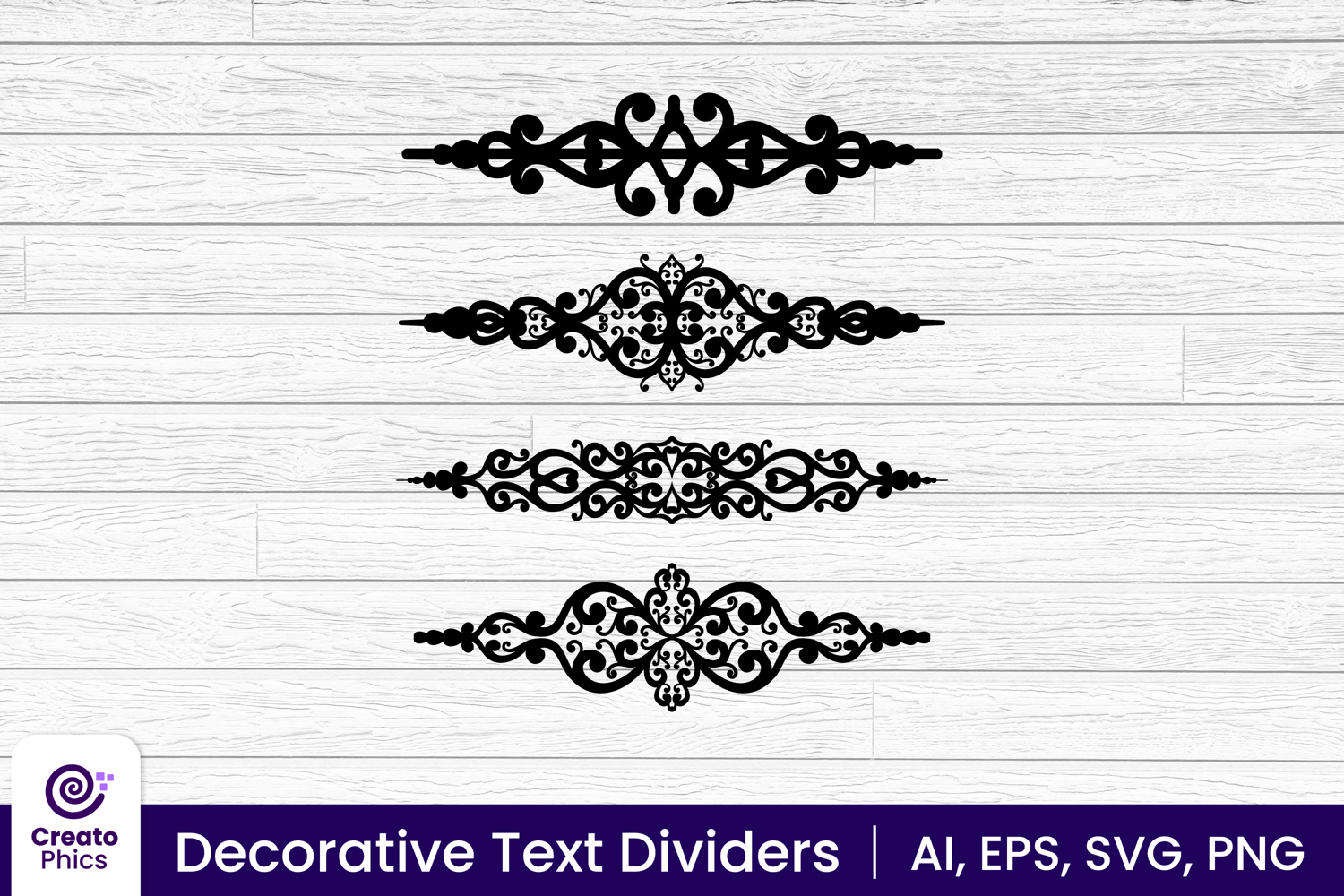 ornamental text divider set-floral-decorative dividers-text separator-text ending lines-element