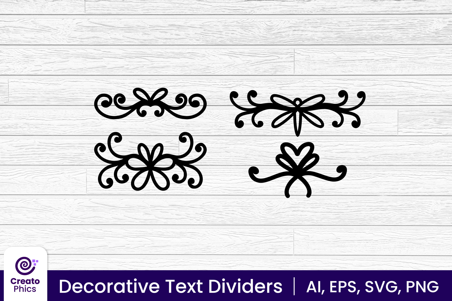 ornamental text divider set-floral-decorative dividers-text separator-text ending lines-element