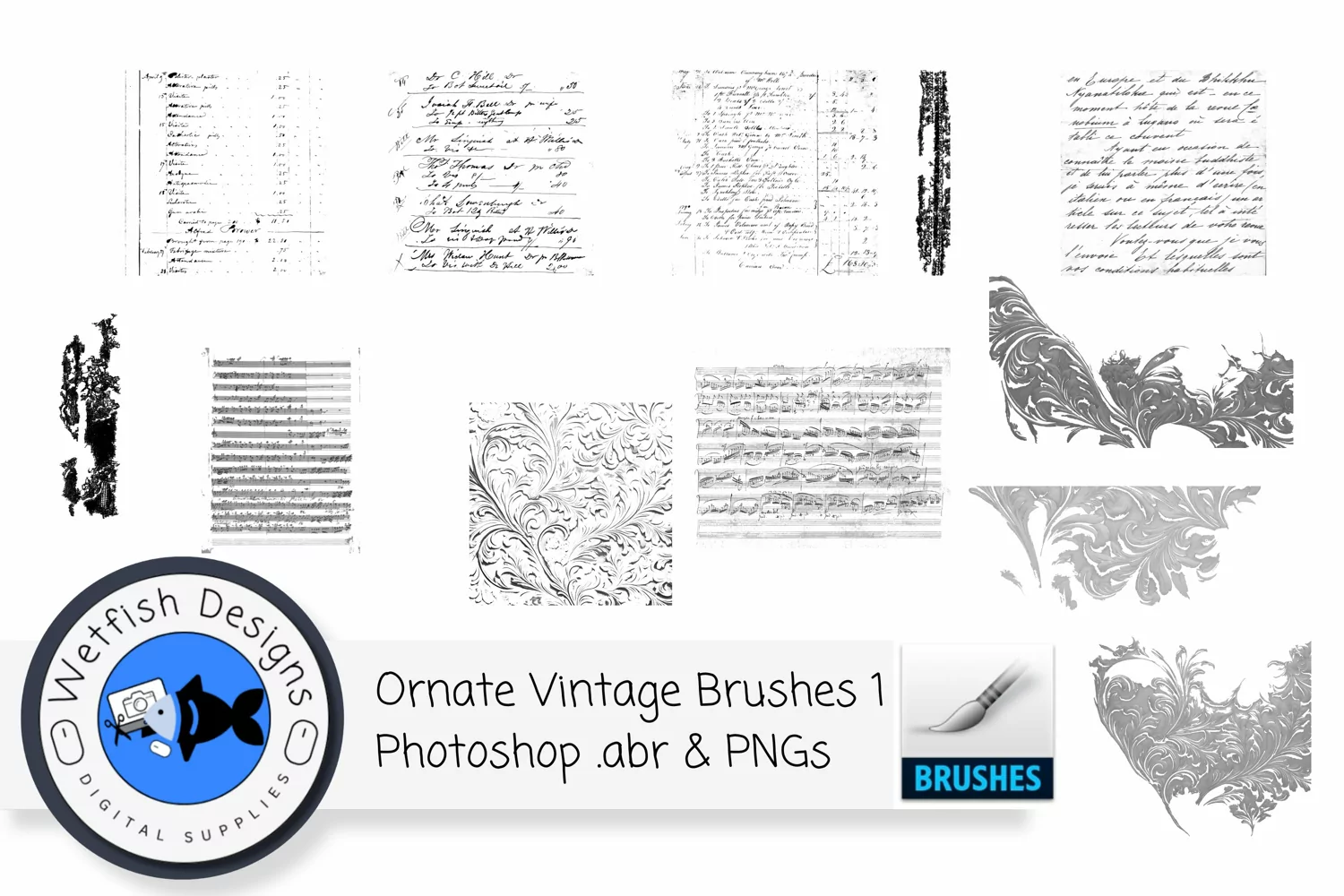 12 High Resolution Ornate Vintage Brushes for Photoshop product image 1