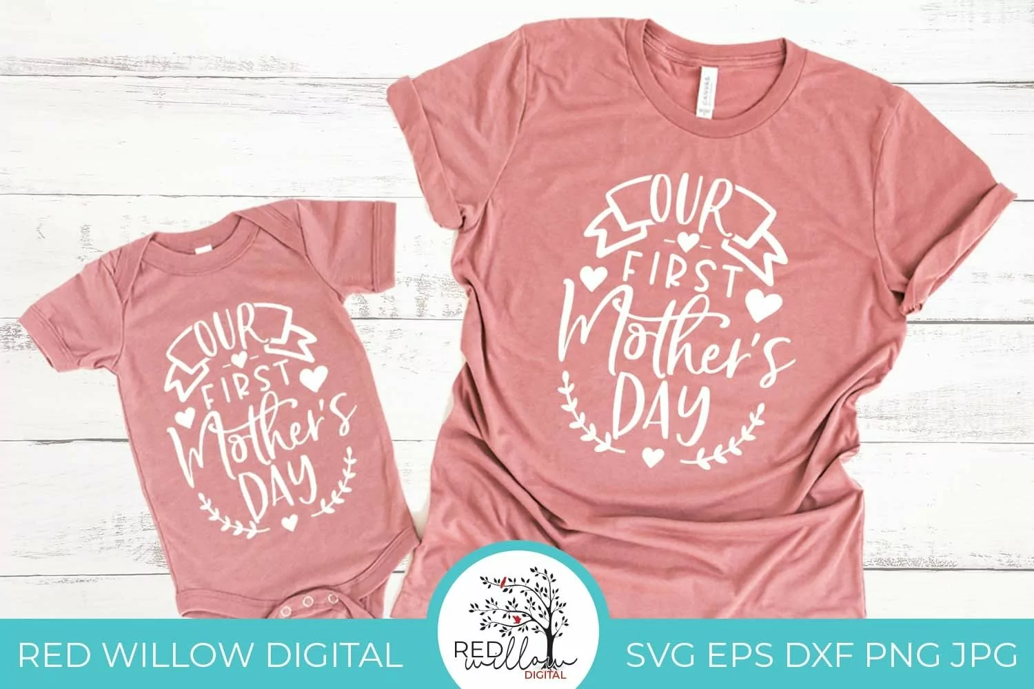 Sweet mother's day cut file displayed on matching baby and mom mauve shirts