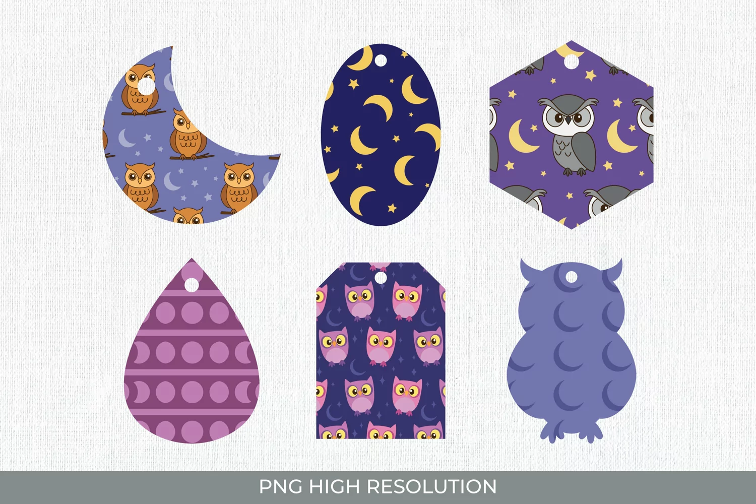 Owl and Moon Patterned Shaped Tags product image 1