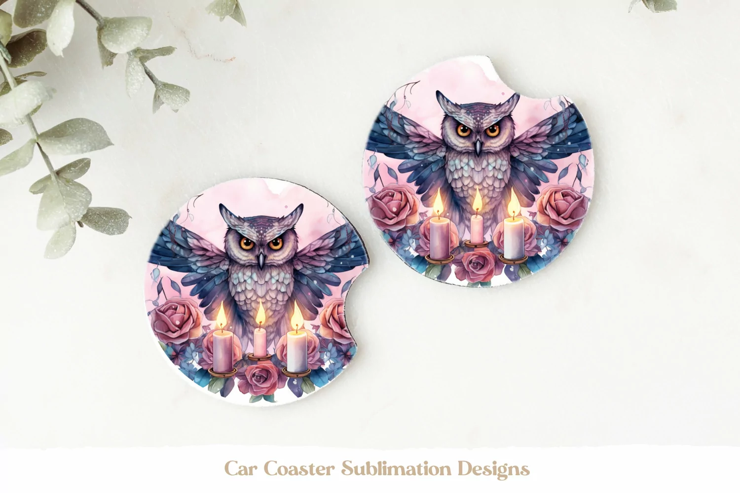 Owl Car Coasters Watercolor Owl Sublimation Coaster Design