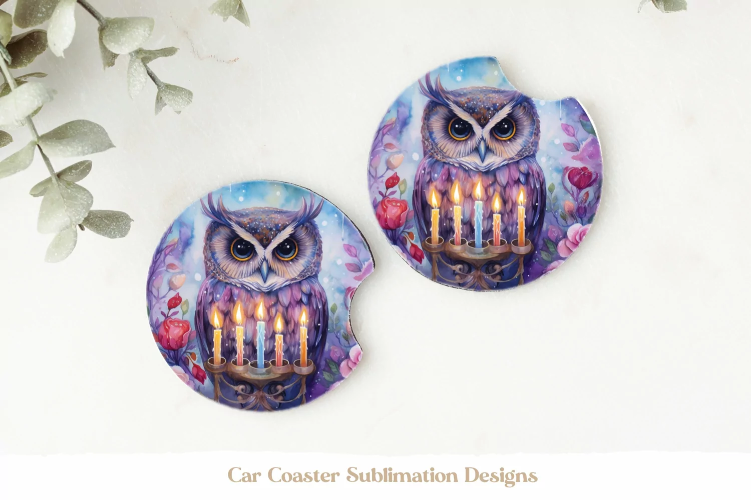 Owl Car Coasters  Watercolor Owl Sublimation Coaster Design