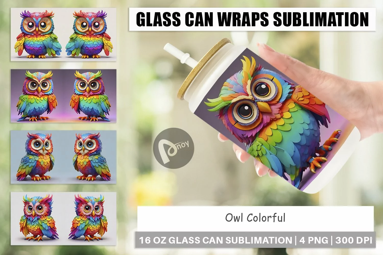 Glass Can Wraps Owl Colorful product image 1