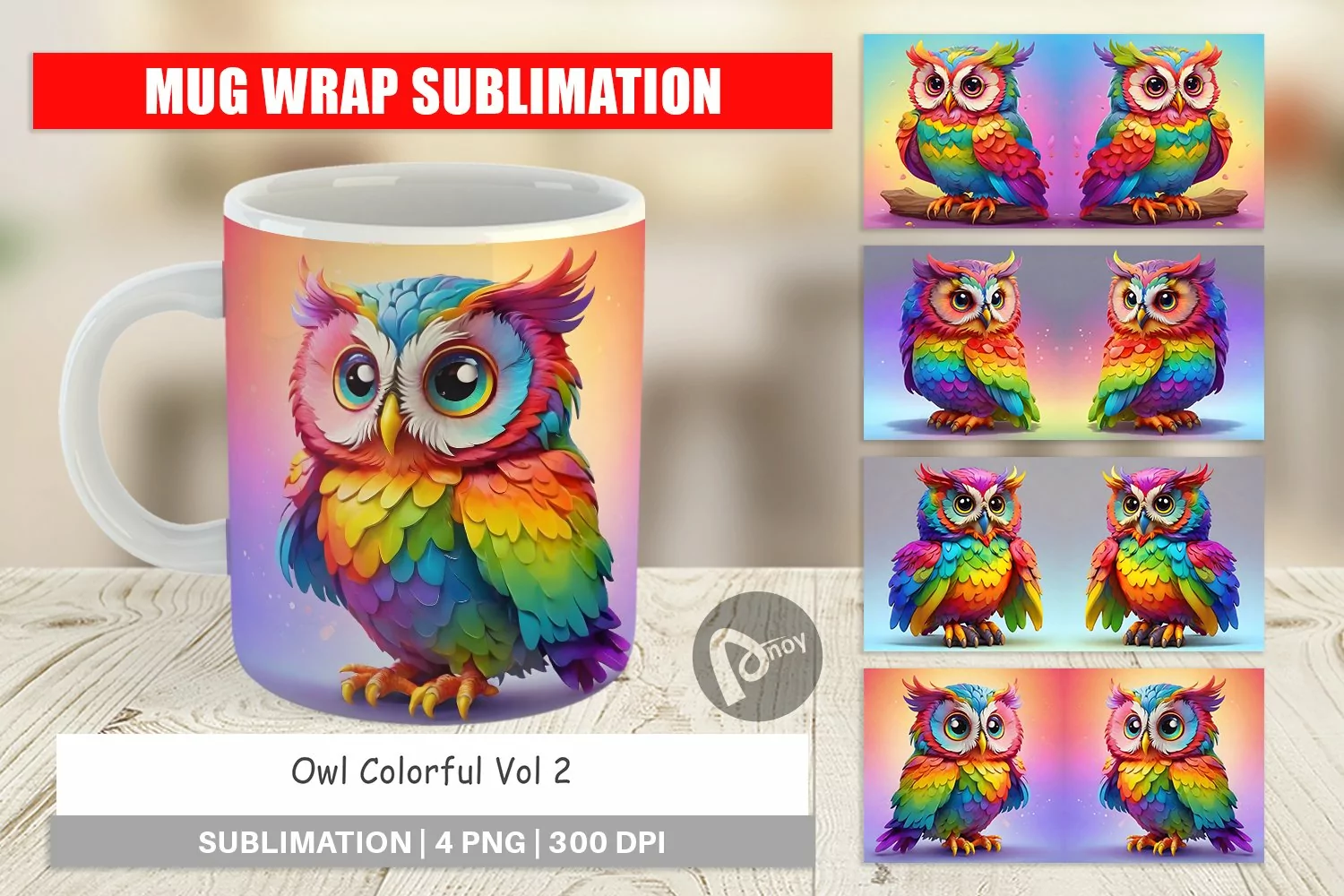 Mug Wrap Design Owl Colorful product image 1