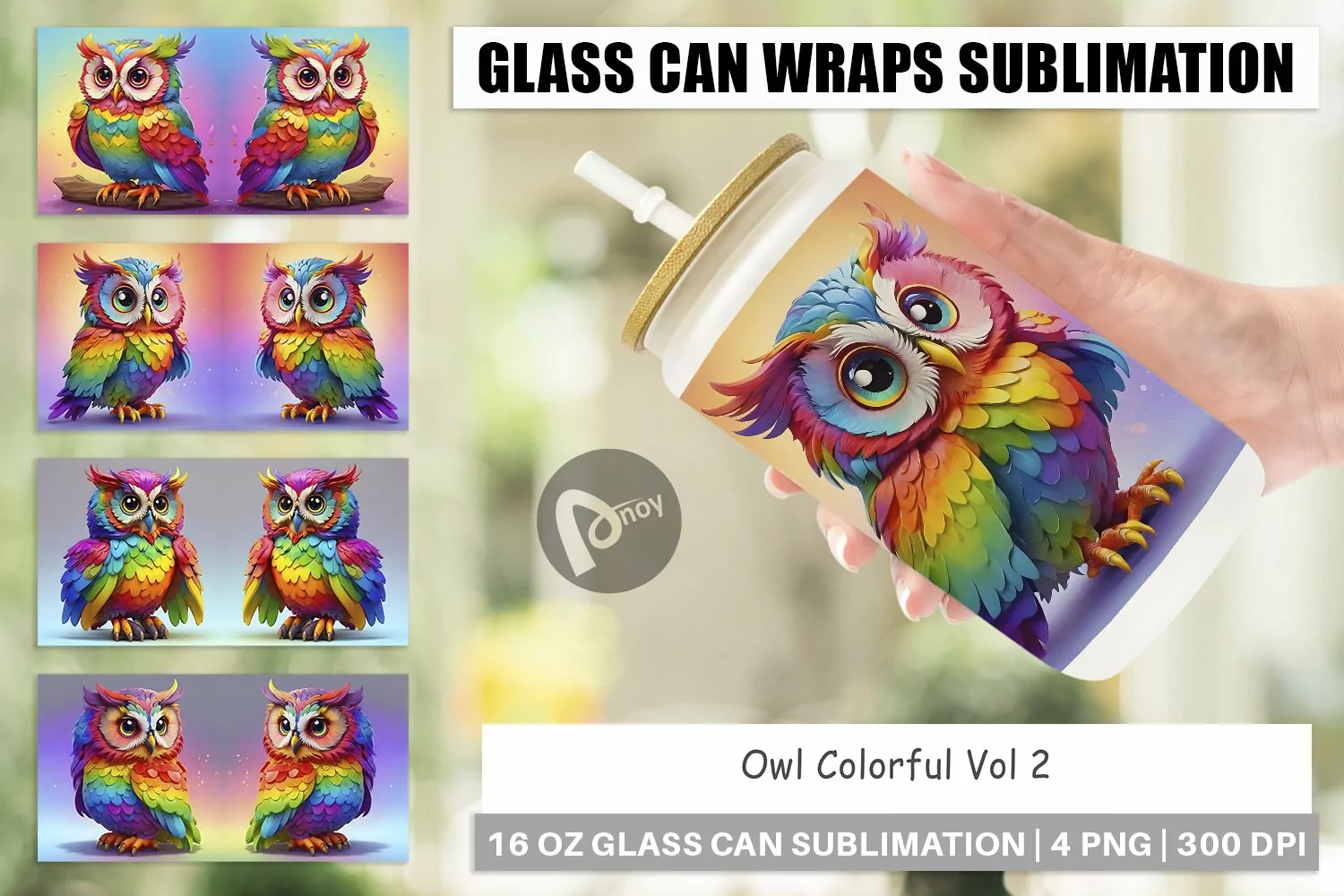 Glass Can Wraps Owl Colorful product image 1