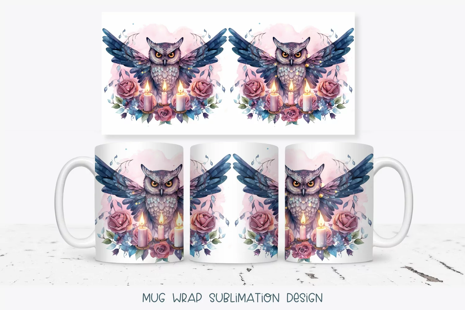 Owl Mug Wrap | Watercolor Owl Mug Sublimation  Bird Mug Png