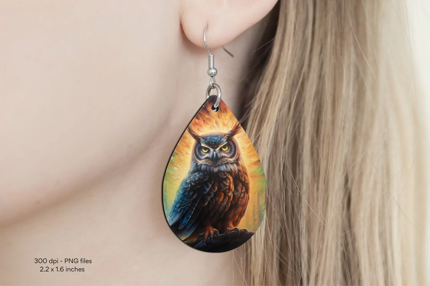Owl Teardrop Earring Sublimation Watercolor Owl Earrings