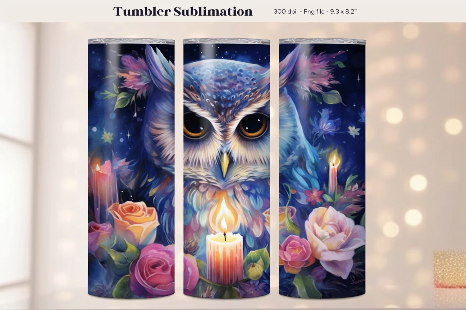Owl Tumbler Wrap  Watercolor Tumbler Owl Sublimation