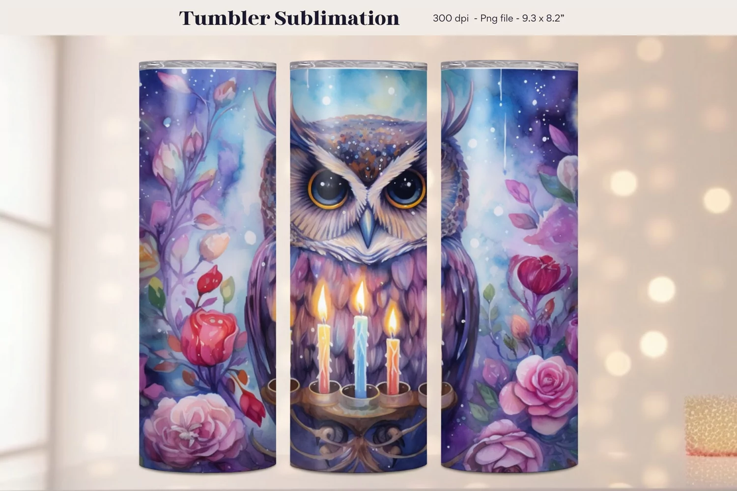 Owl Tumbler Wrap Watercolor Tumbler Owl Sublimation