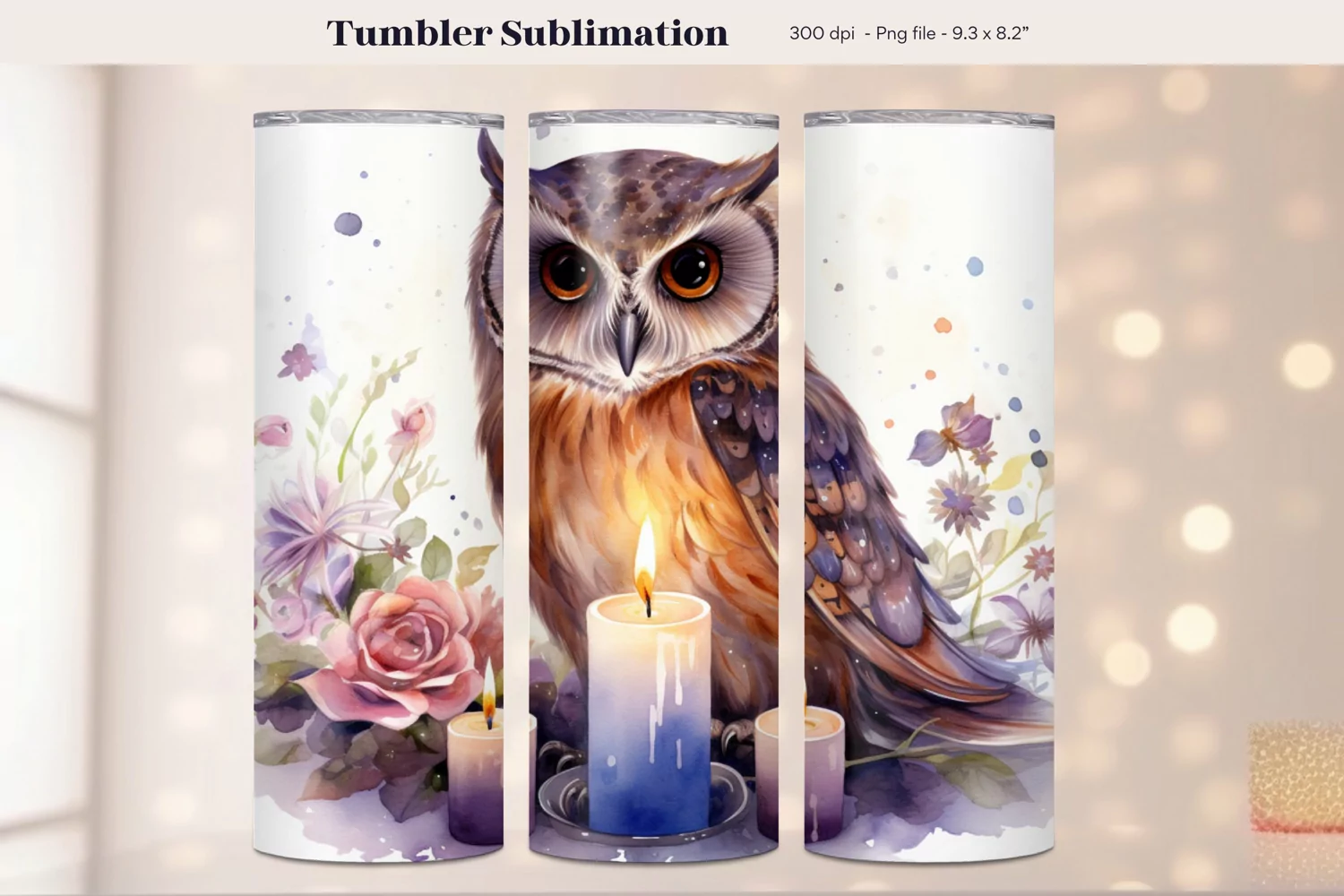 Owl Tumbler Wrap  Watercolor Tumbler Owl Sublimation