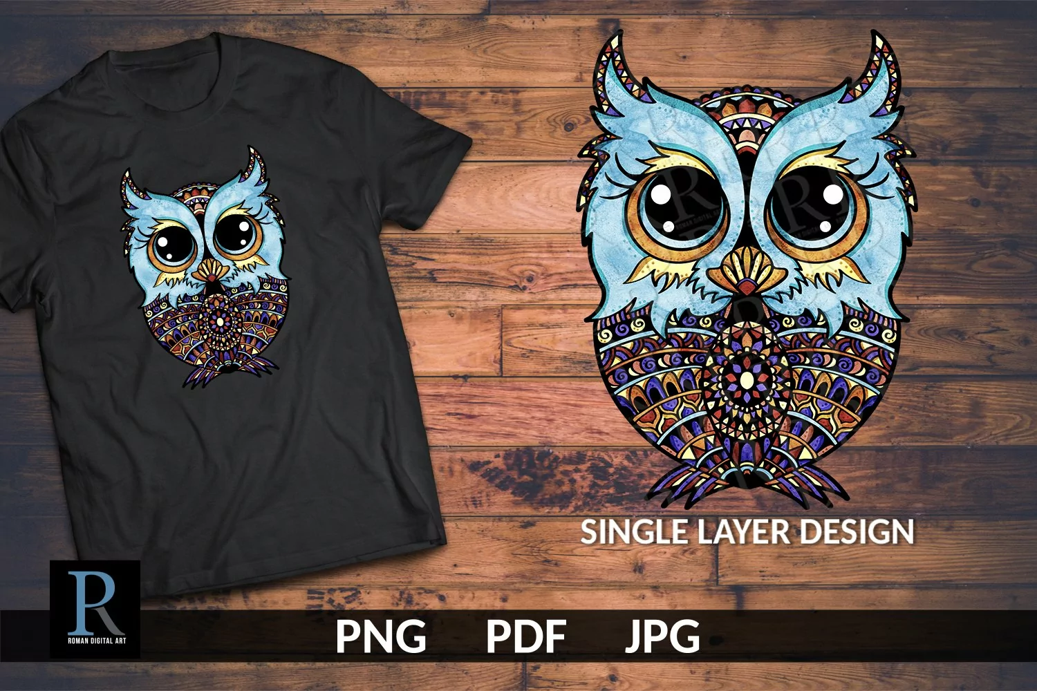 Watercolor Owl Sublimation PNG file for Sublimation Printing product image 1