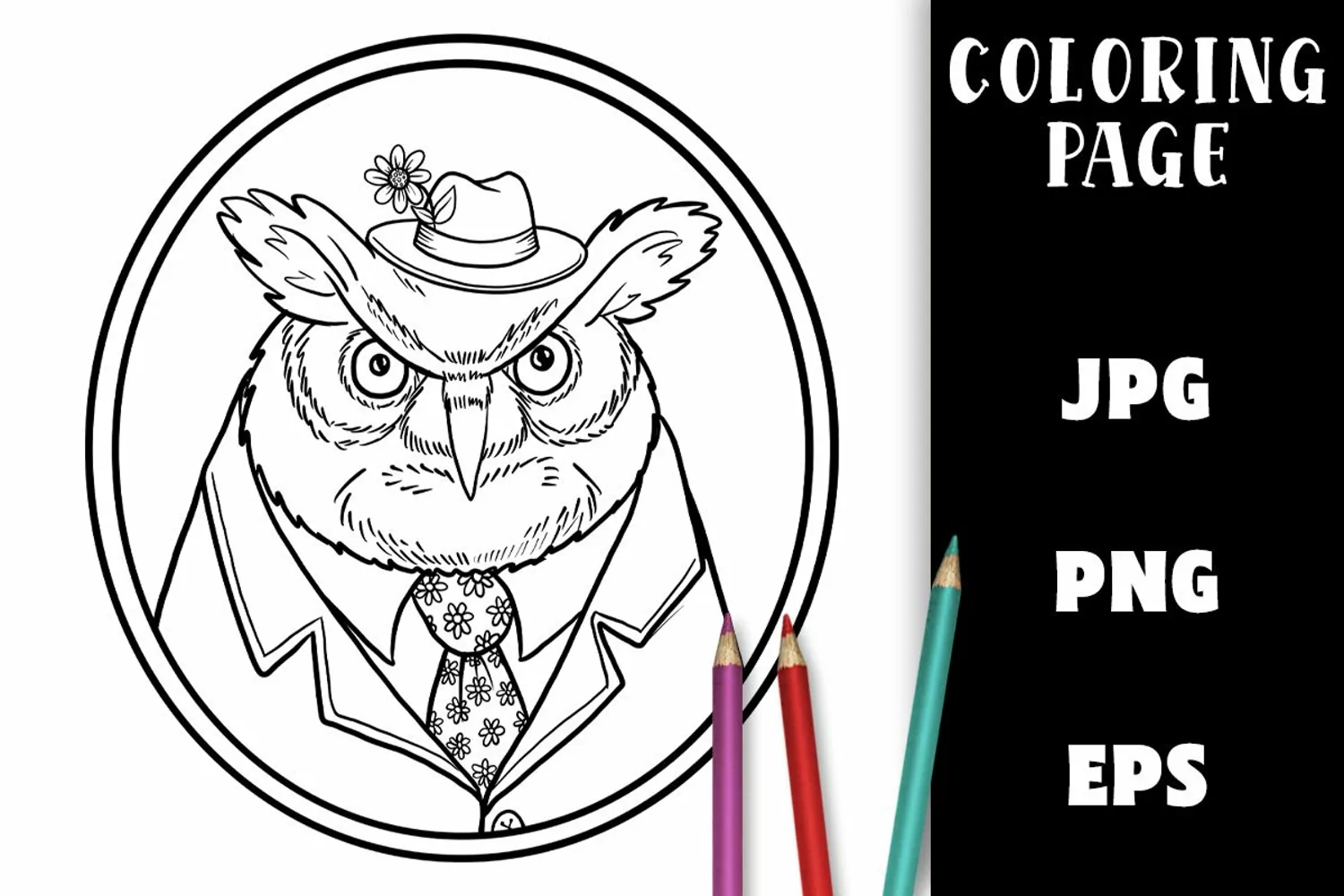Coloring Page - Owl in a Suit PNG product image 1