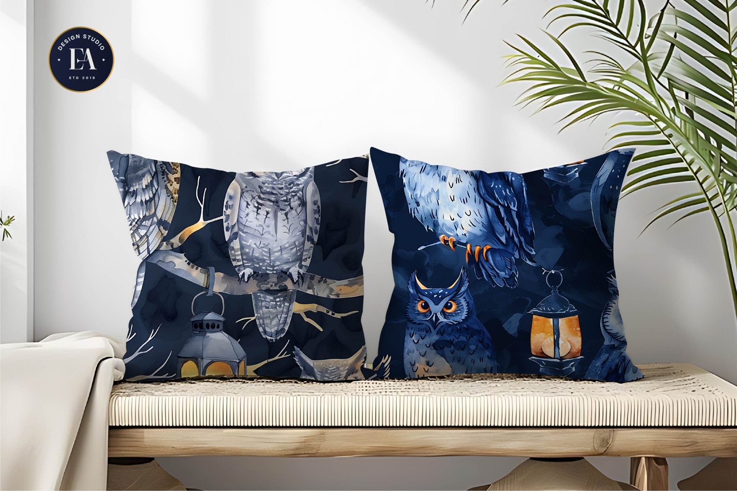 Owls with Glowing Lanterns Watercolor Digital Paper product image 1