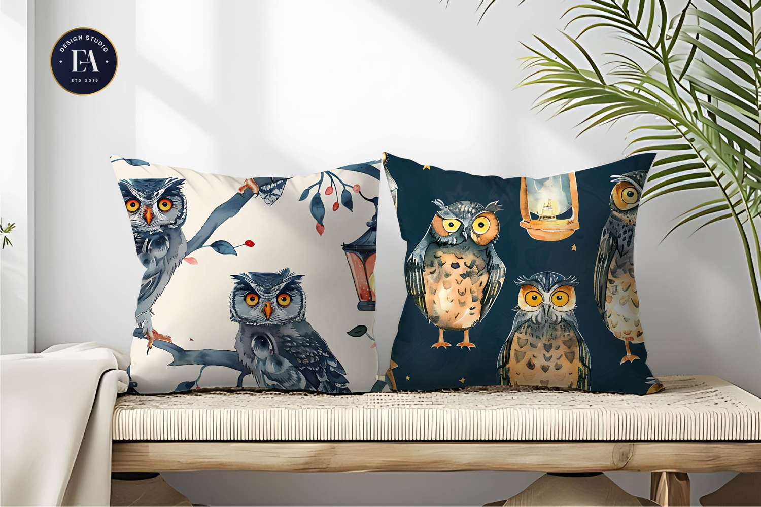 Owls with Lantern Bodies Watercolor Digital Paper product image 1