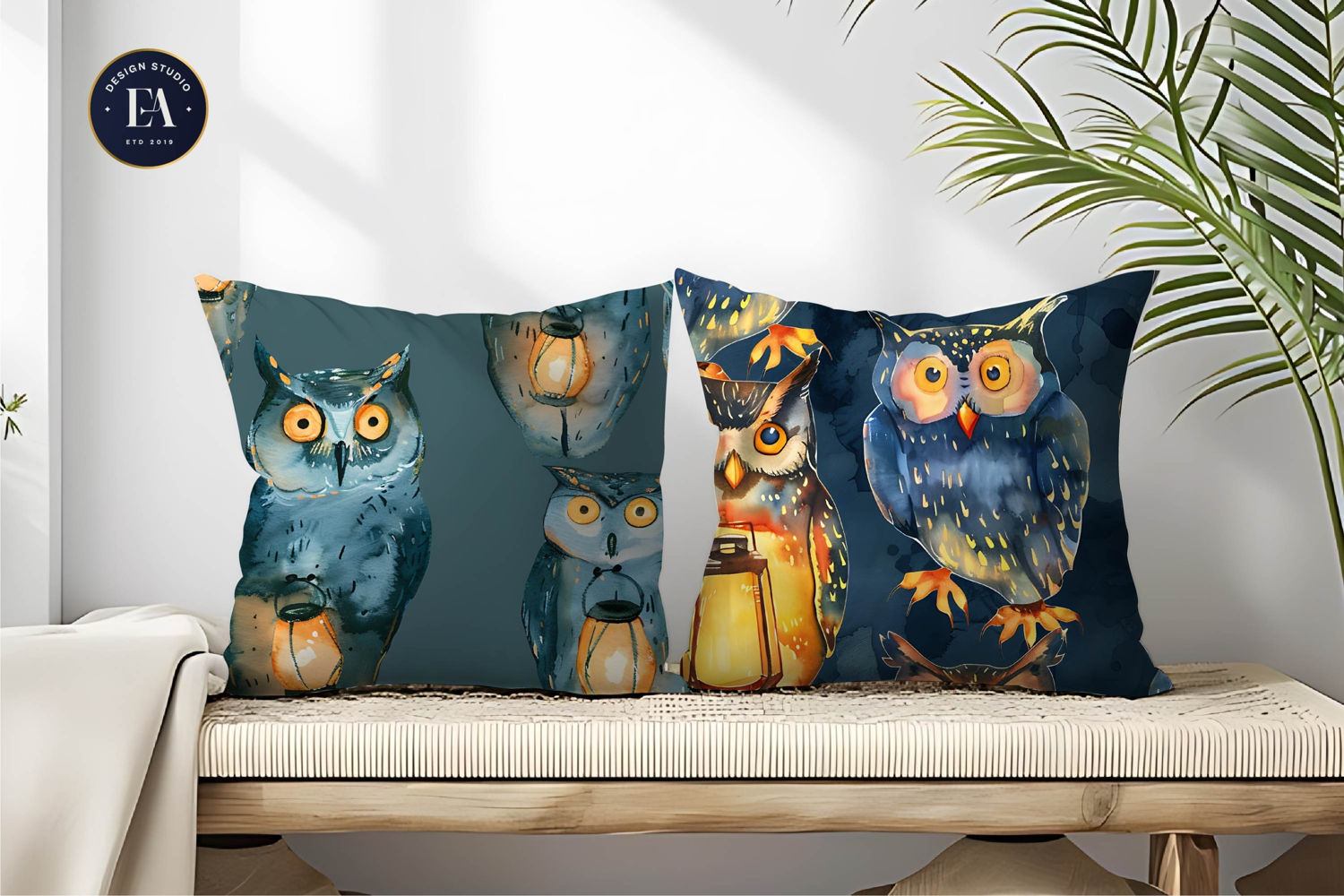 Lantern Owls Hand-Painted Seamless Digital Paper product image 1