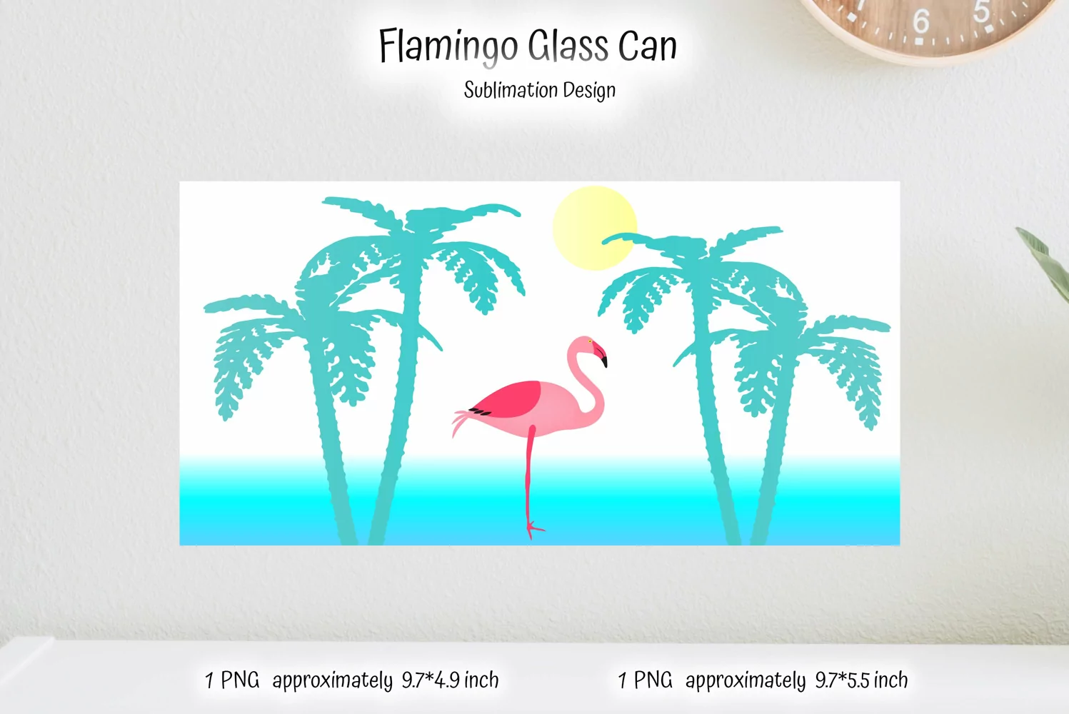 palm and flamingo glass can sublimation summer design for girl