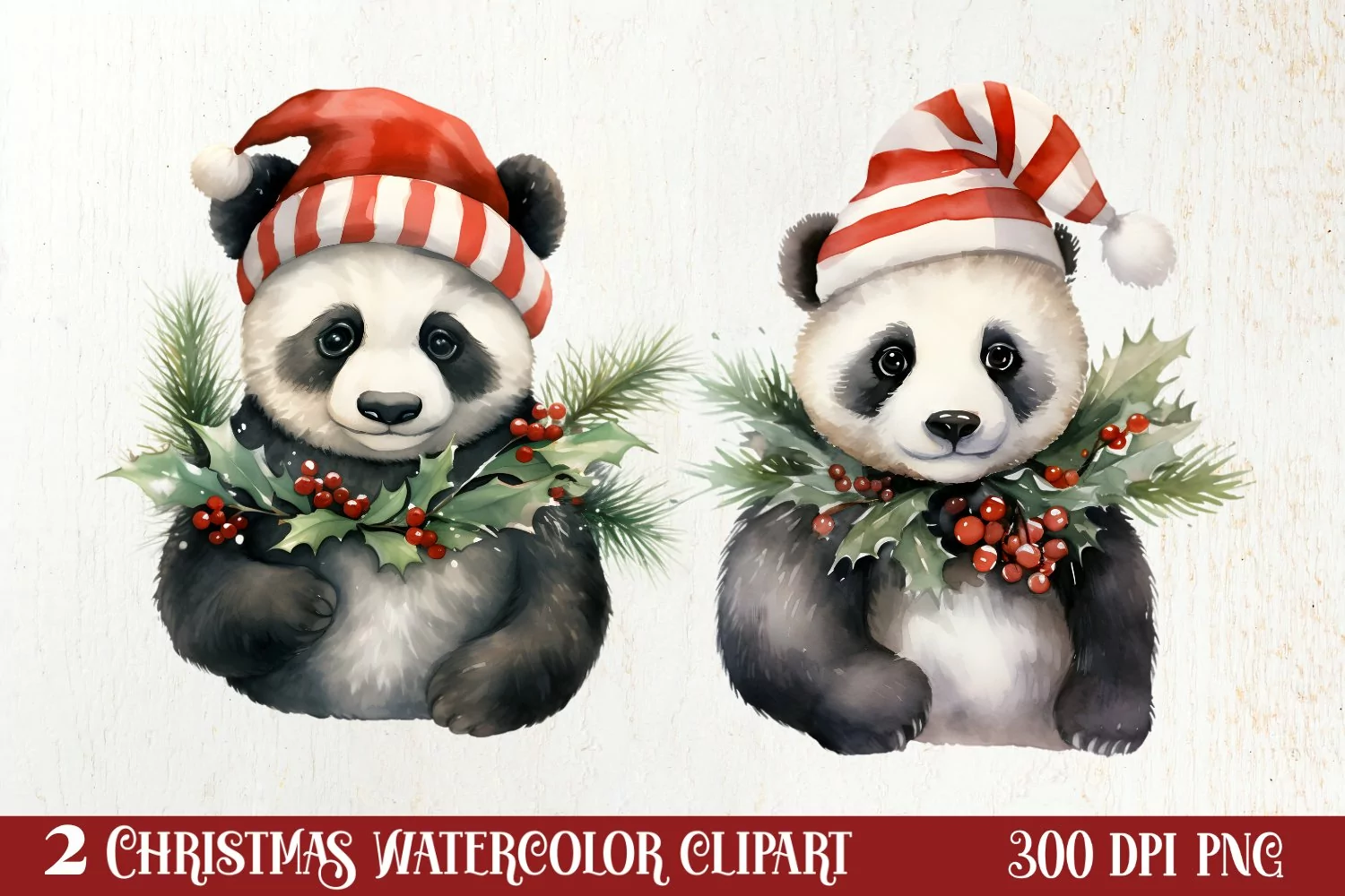 Panda Christmas Sublimation Clipart, Panda Christmas Clipart product image 1