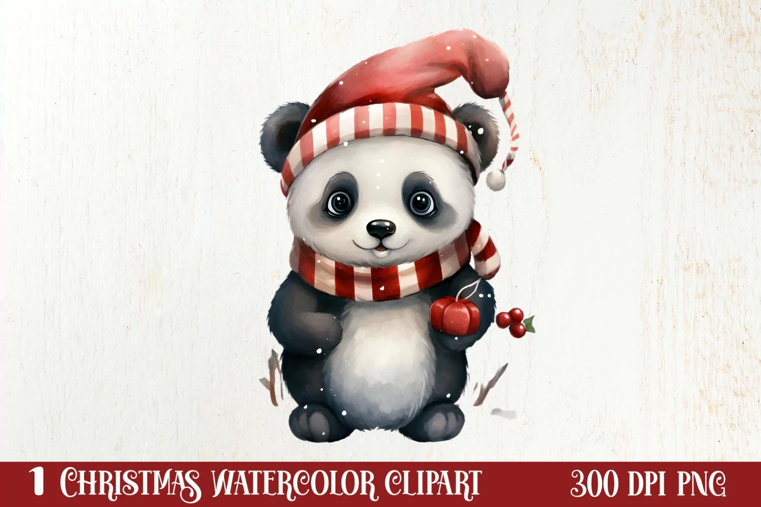Panda Christmas Sublimation Clipart, Panda Christmas Clipart product image 1