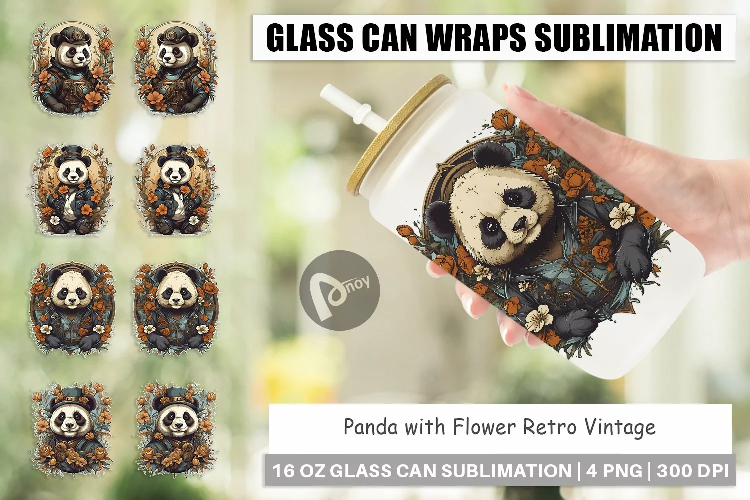 Glass Can Wraps Steampunk Panda product image 1