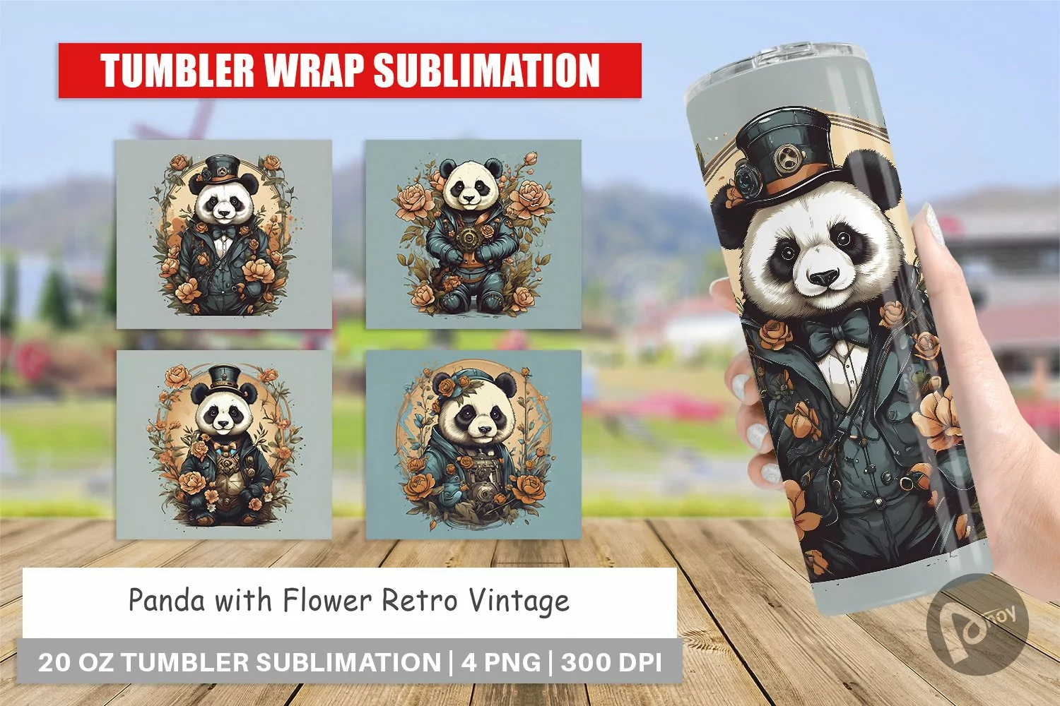 Tumbler Sublimation Wrap Steampunk Panda product image 1