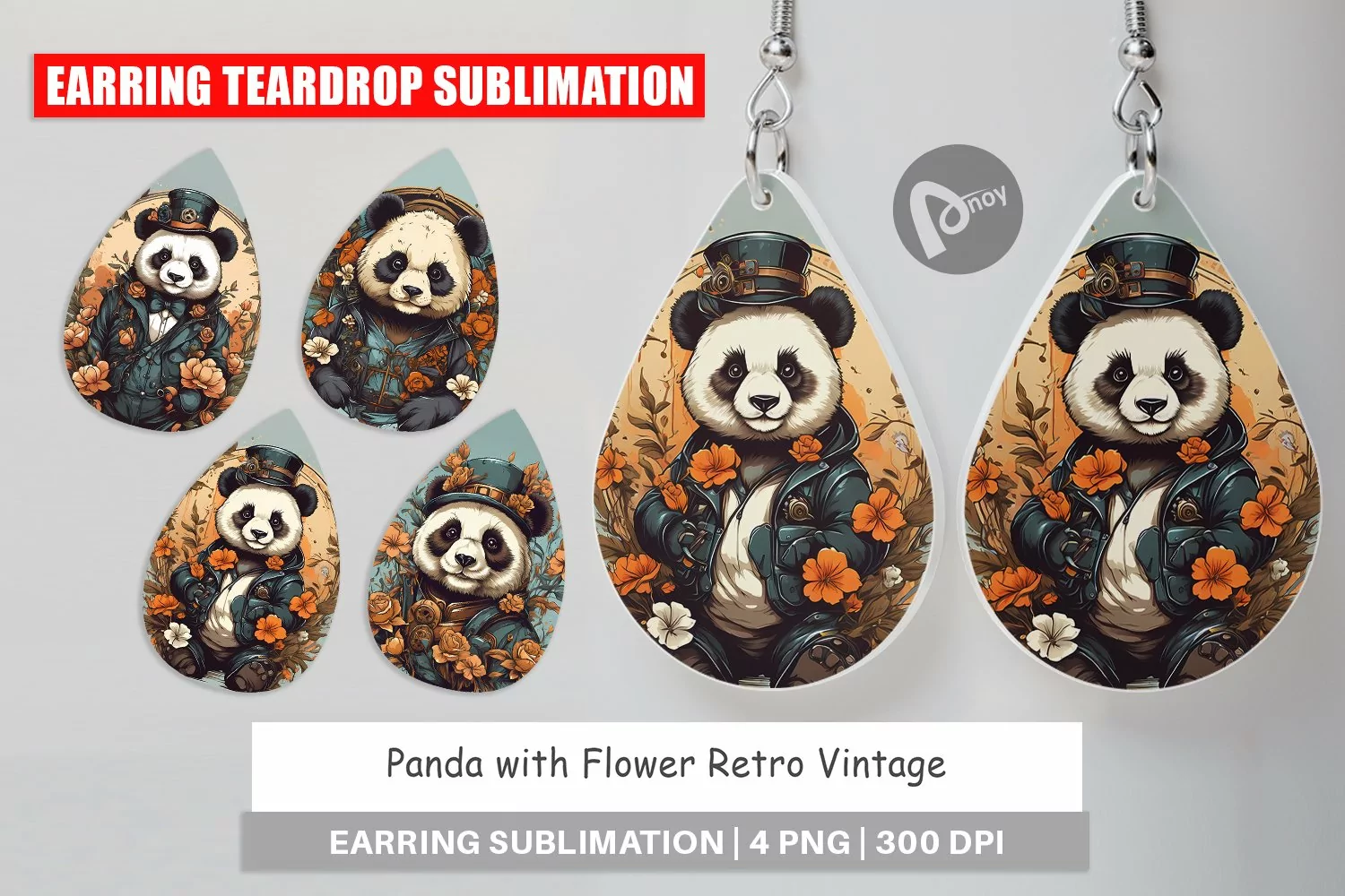 Earring Teardrop Steampunk Panda product image 1