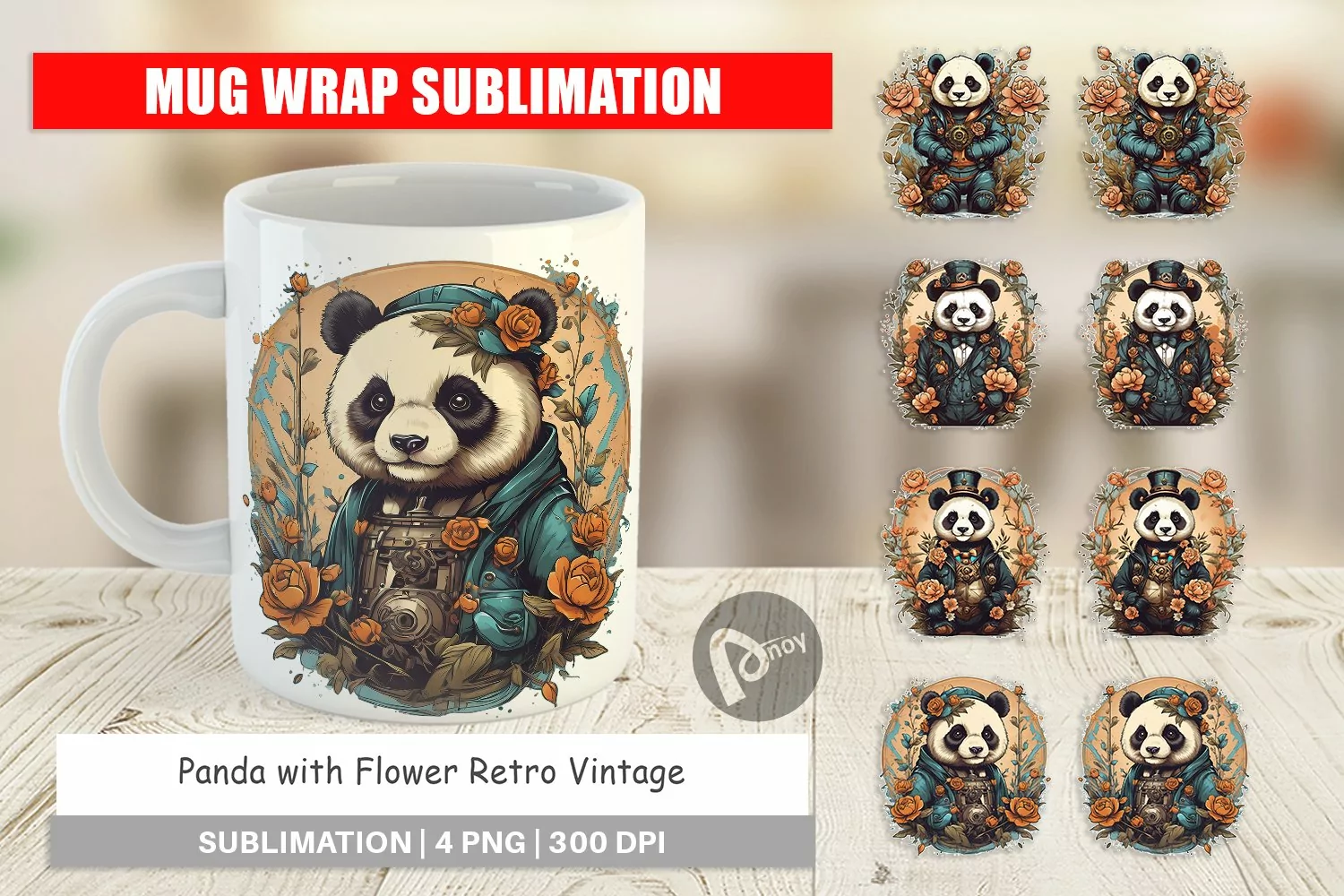 Mug Wrap Design Steampunk Panda product image 1