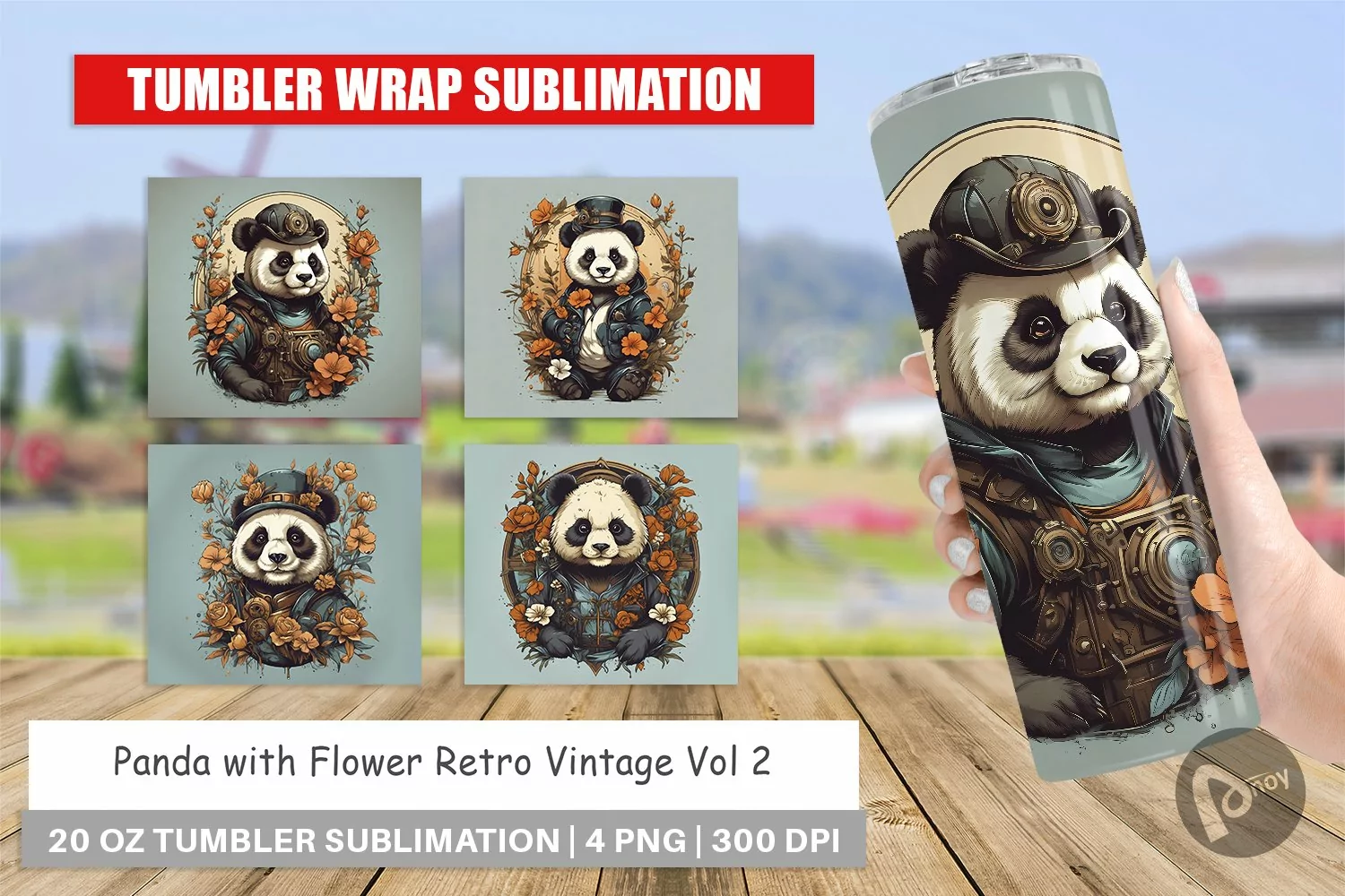 Tumbler Sublimation Wrap Steampunk Panda product image 1