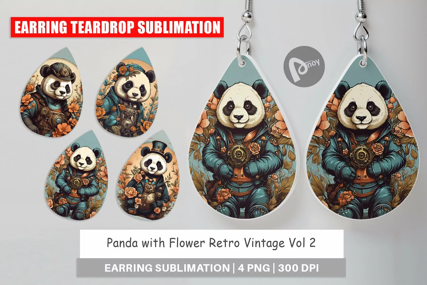 Earring Teardrop Steampunk Panda product image 1